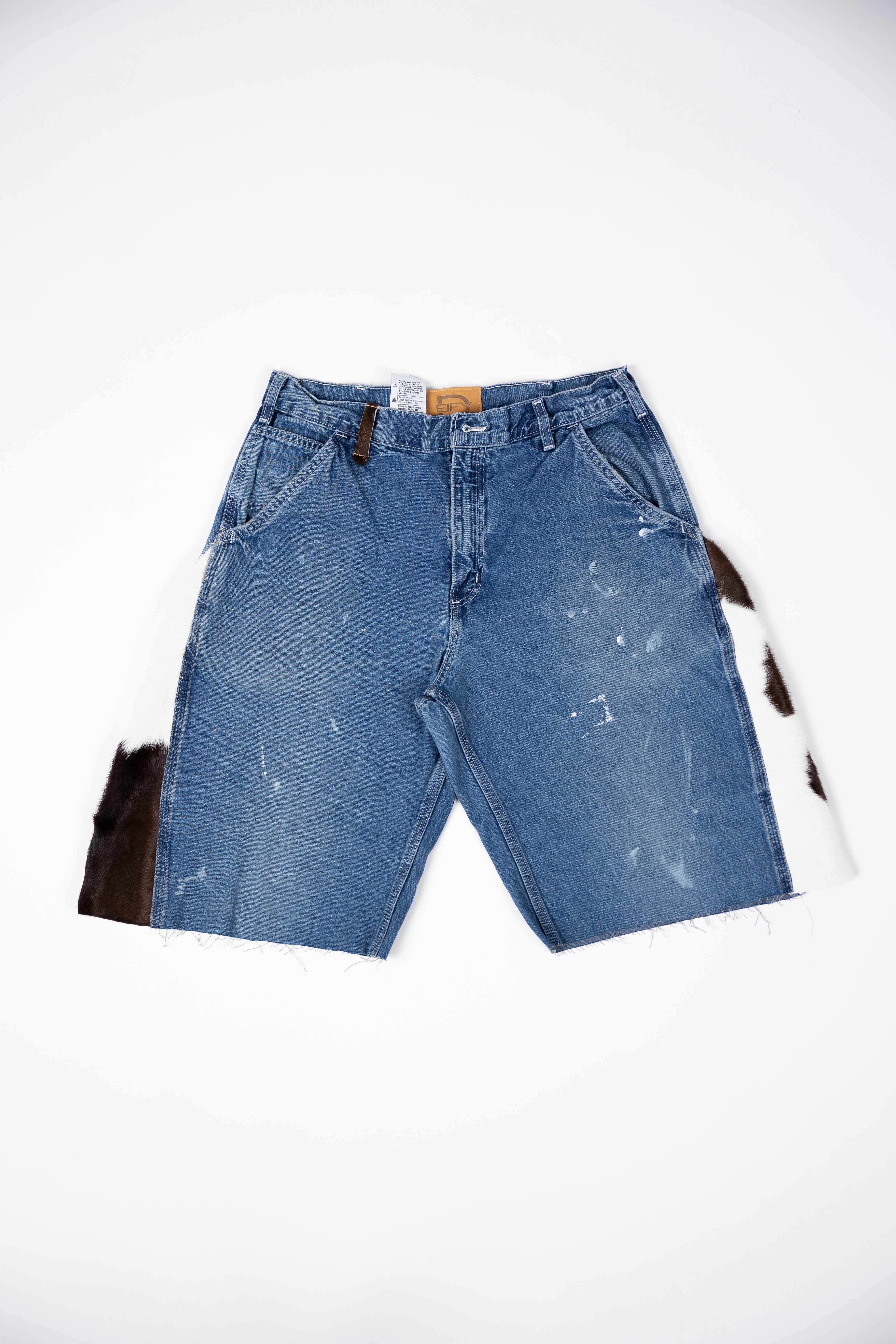 *Deify Cowhide Flare Denim Shorts