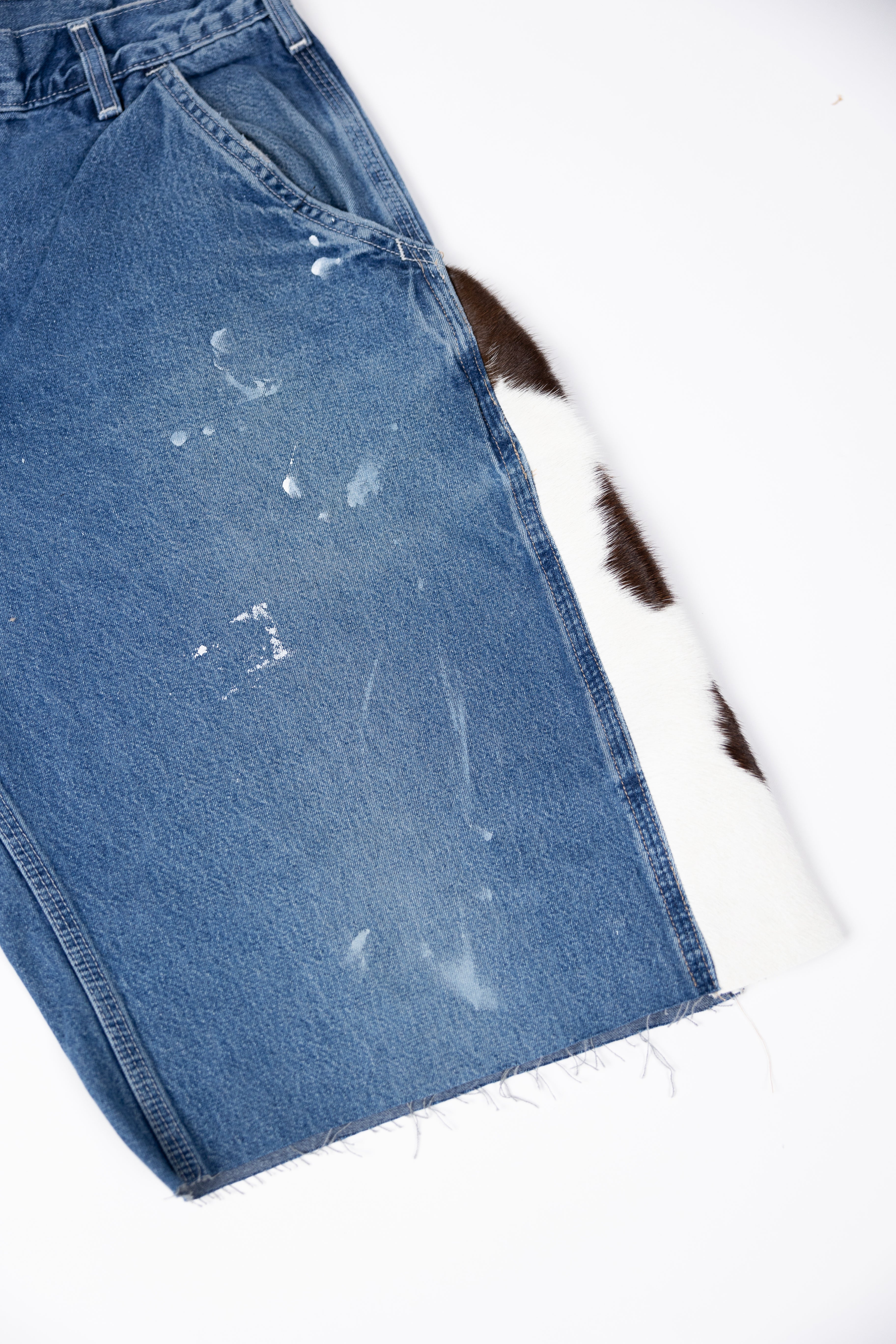 *Deify Cowhide Flare Denim Shorts