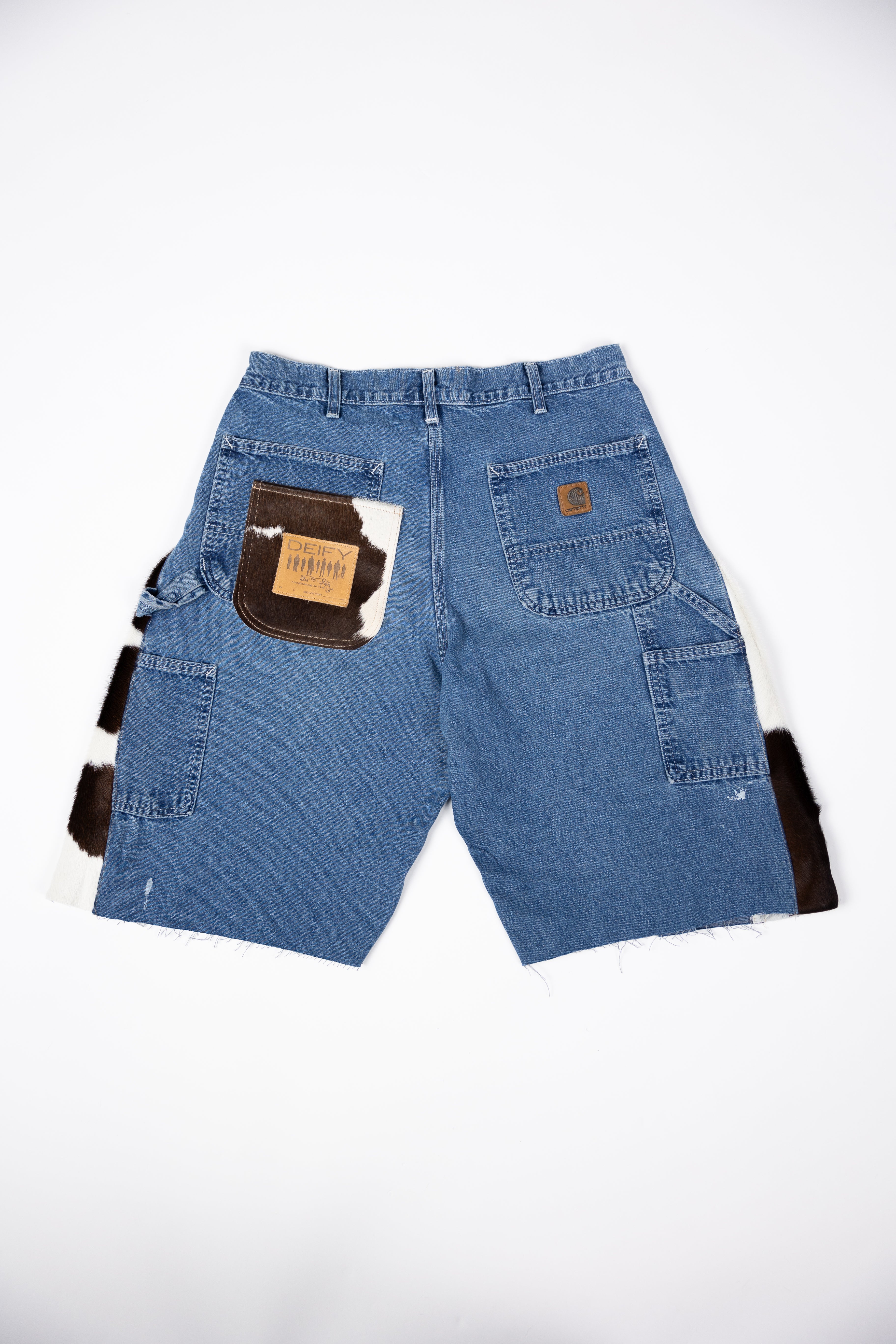 *Deify Cowhide Flare Denim Shorts