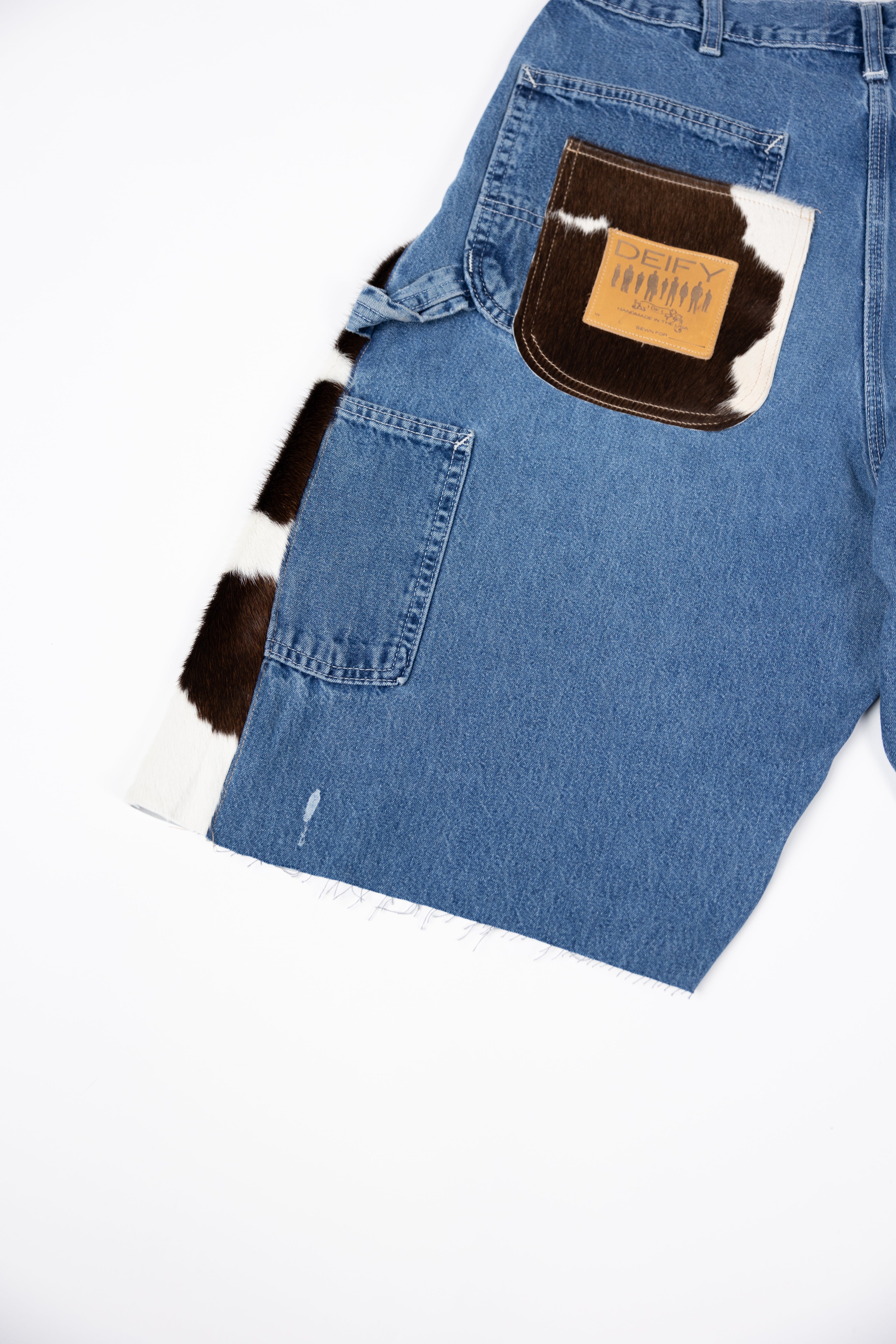 *Deify Cowhide Flare Denim Shorts