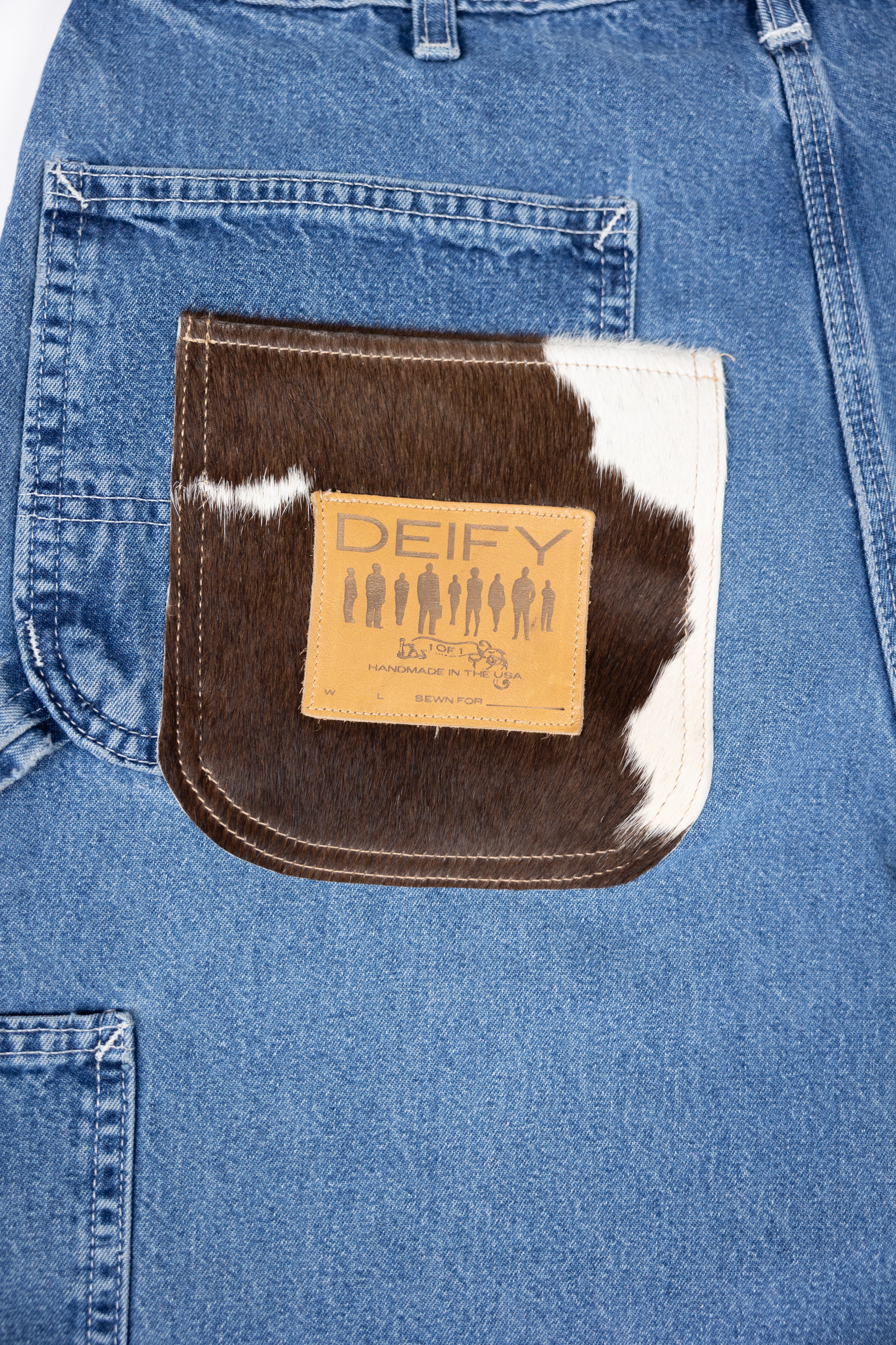 *Deify Cowhide Flare Denim Shorts