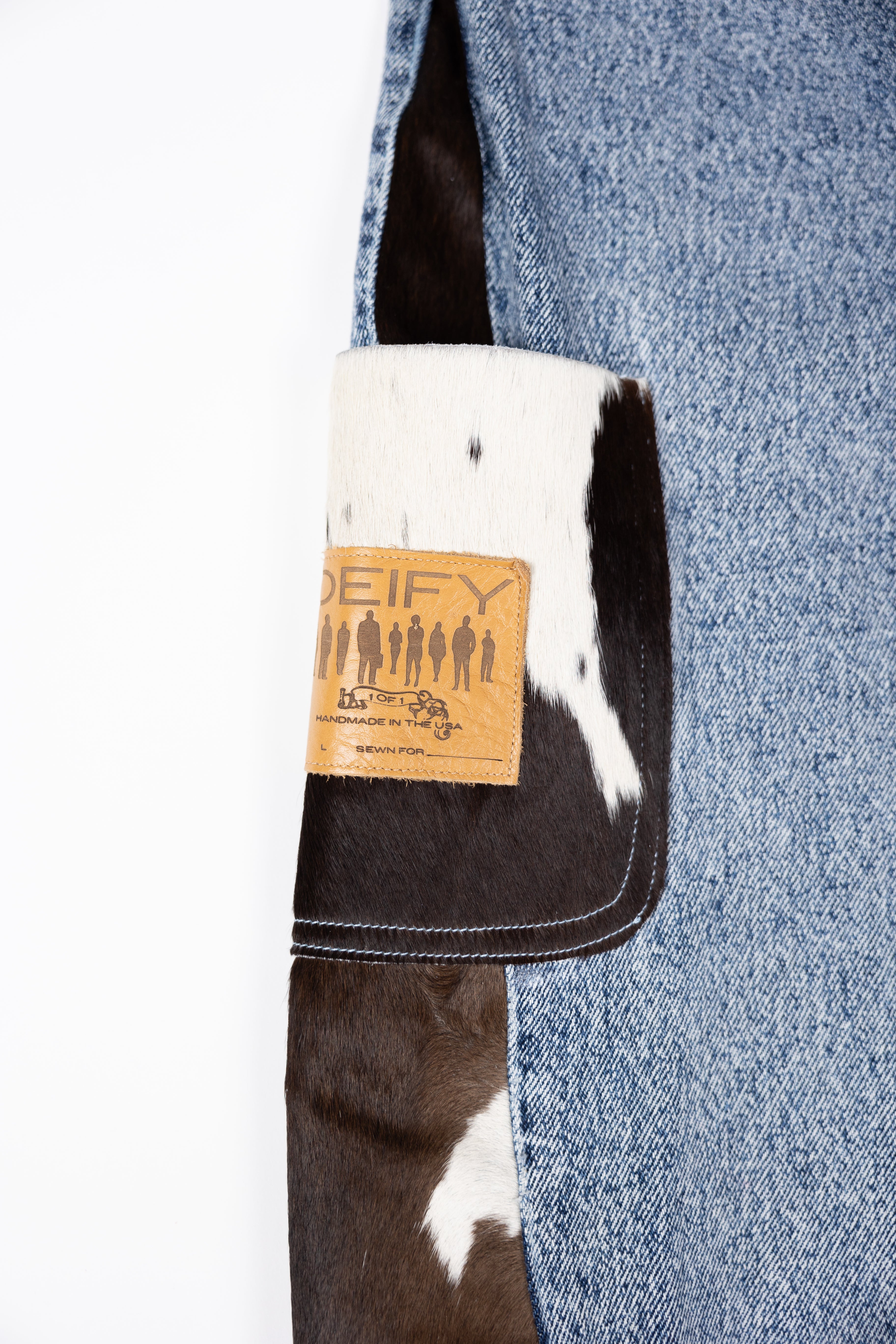 Deify Cowhide Flare Denim Shorts