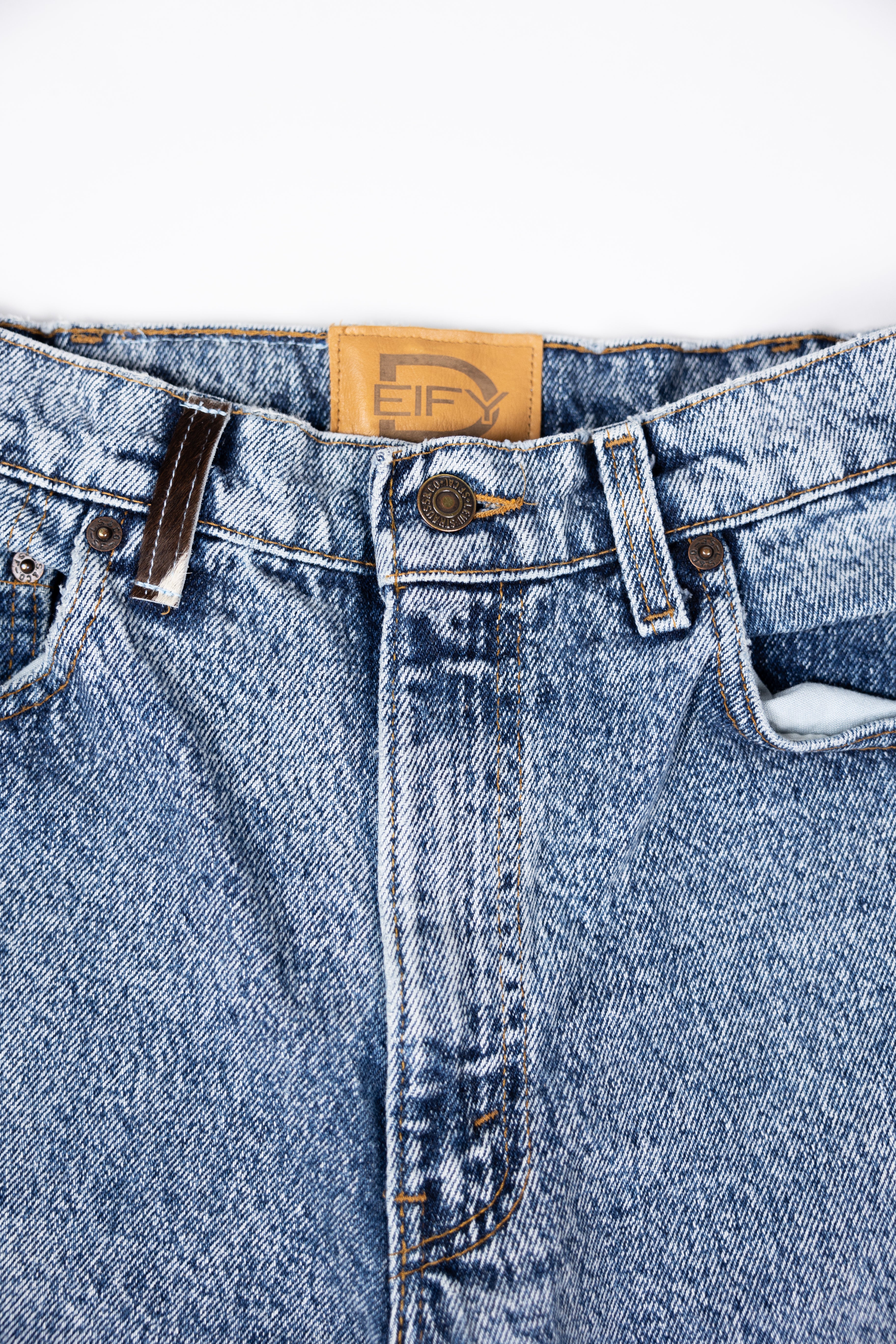 Deify Cowhide Flare Denim Shorts