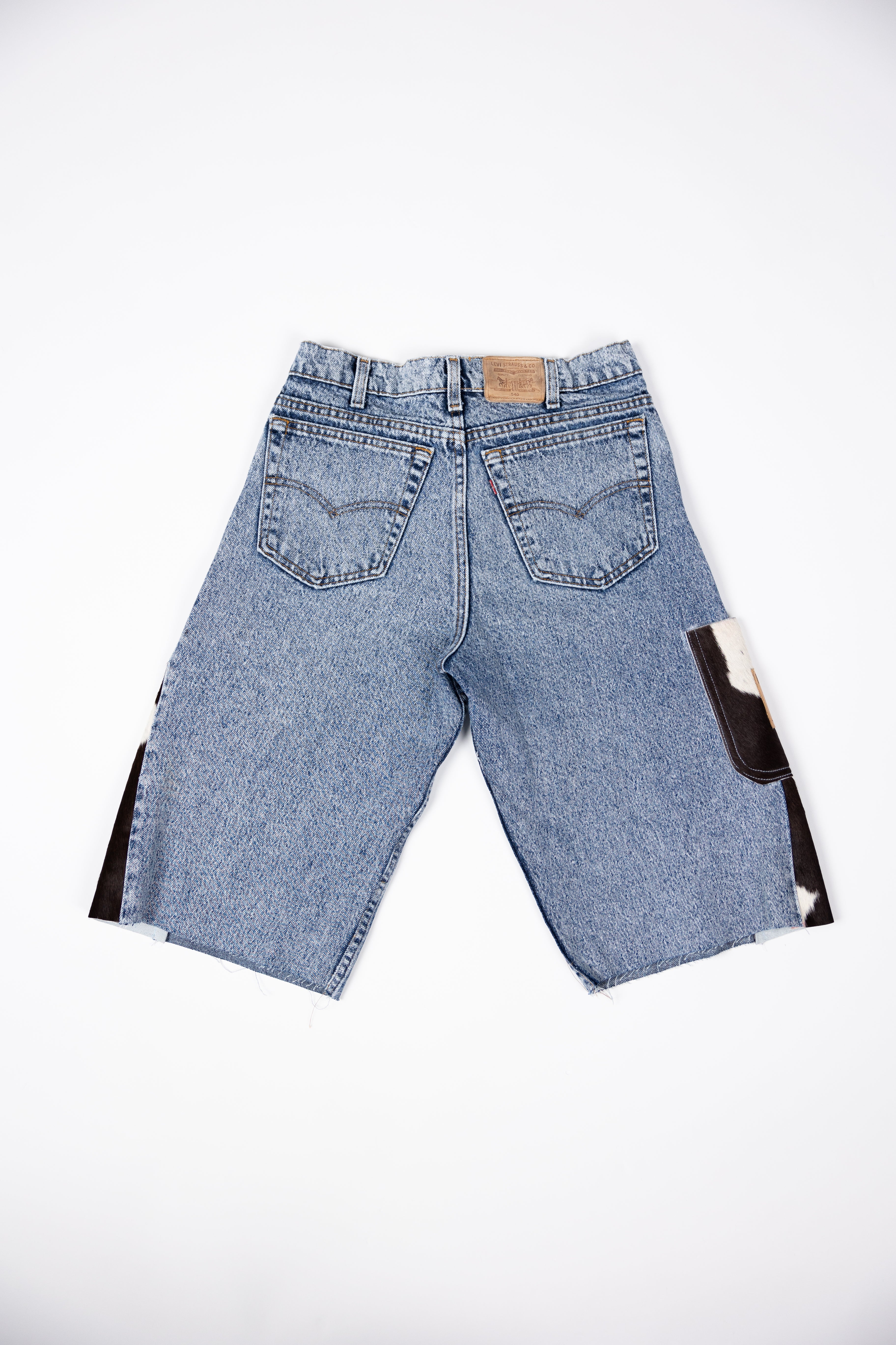 Deify Cowhide Flare Denim Shorts