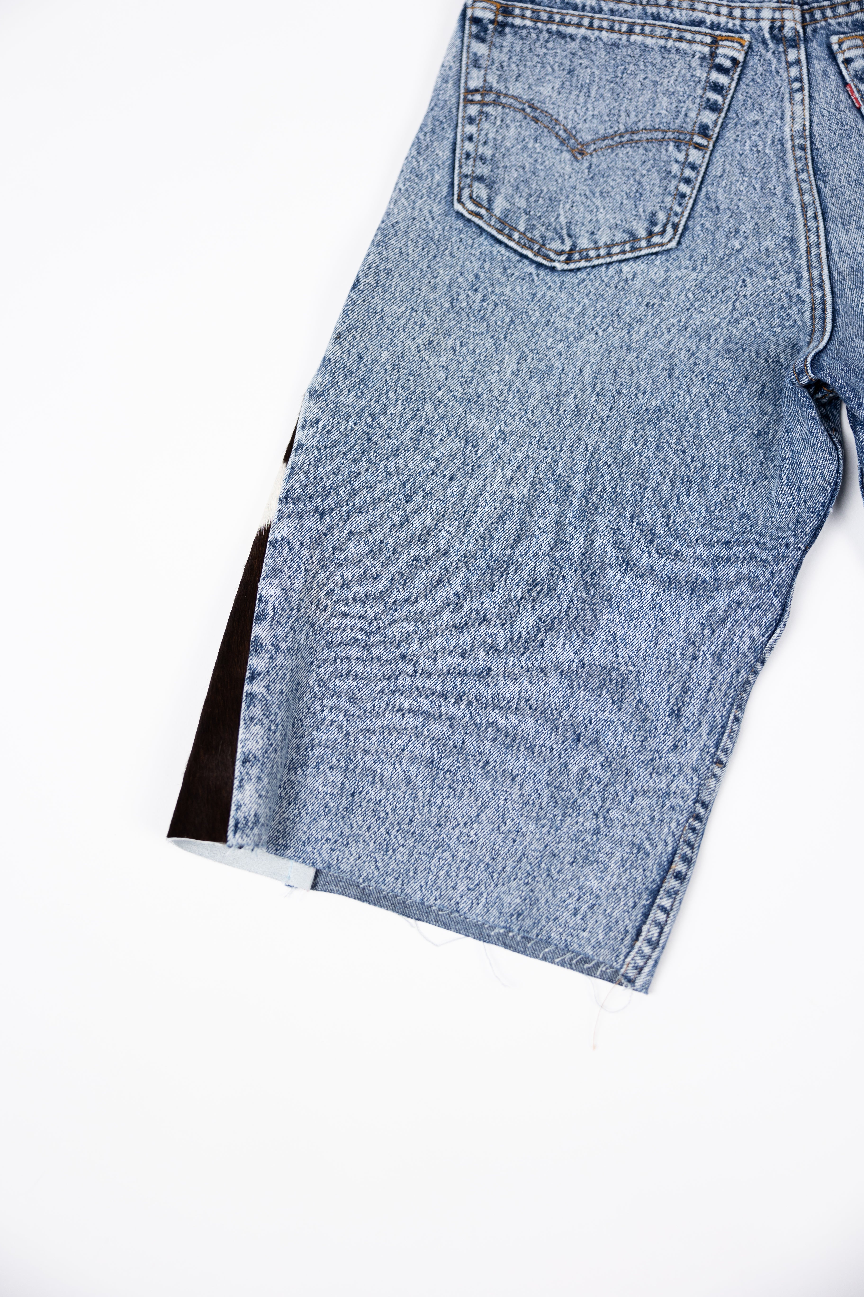 Deify Cowhide Flare Denim Shorts