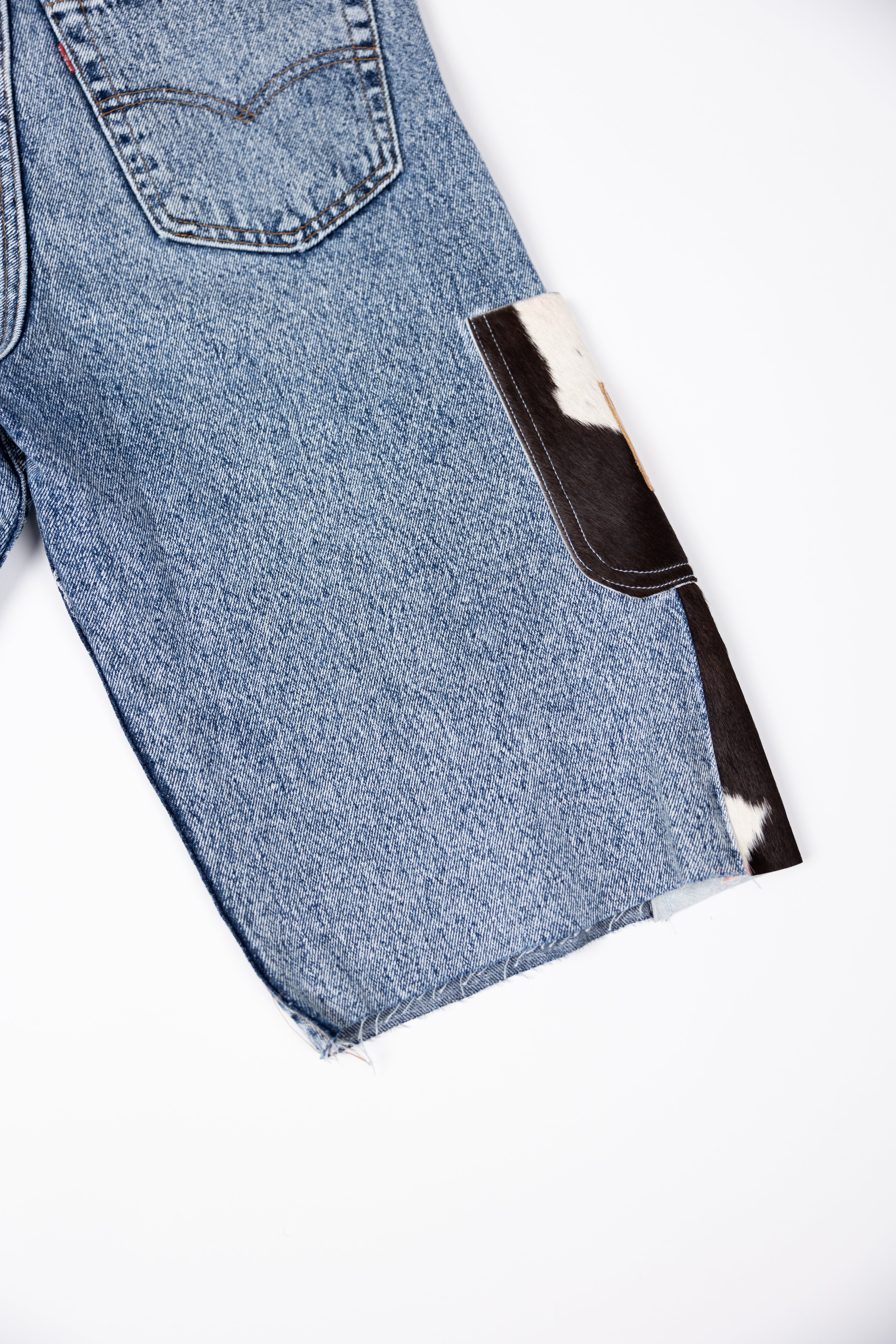 Deify Cowhide Flare Denim Shorts