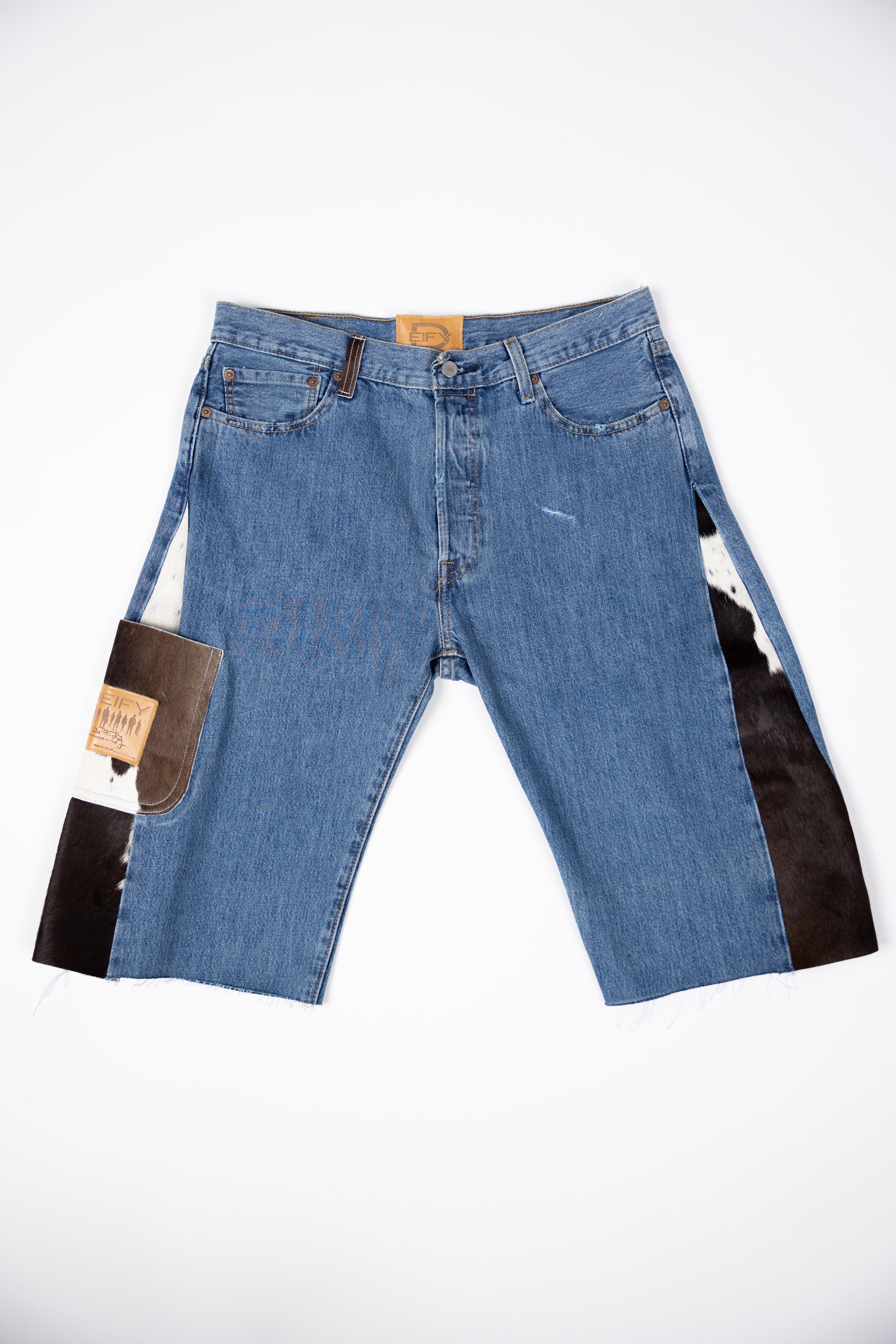 *Deify Cowhide Flare Denim Shorts