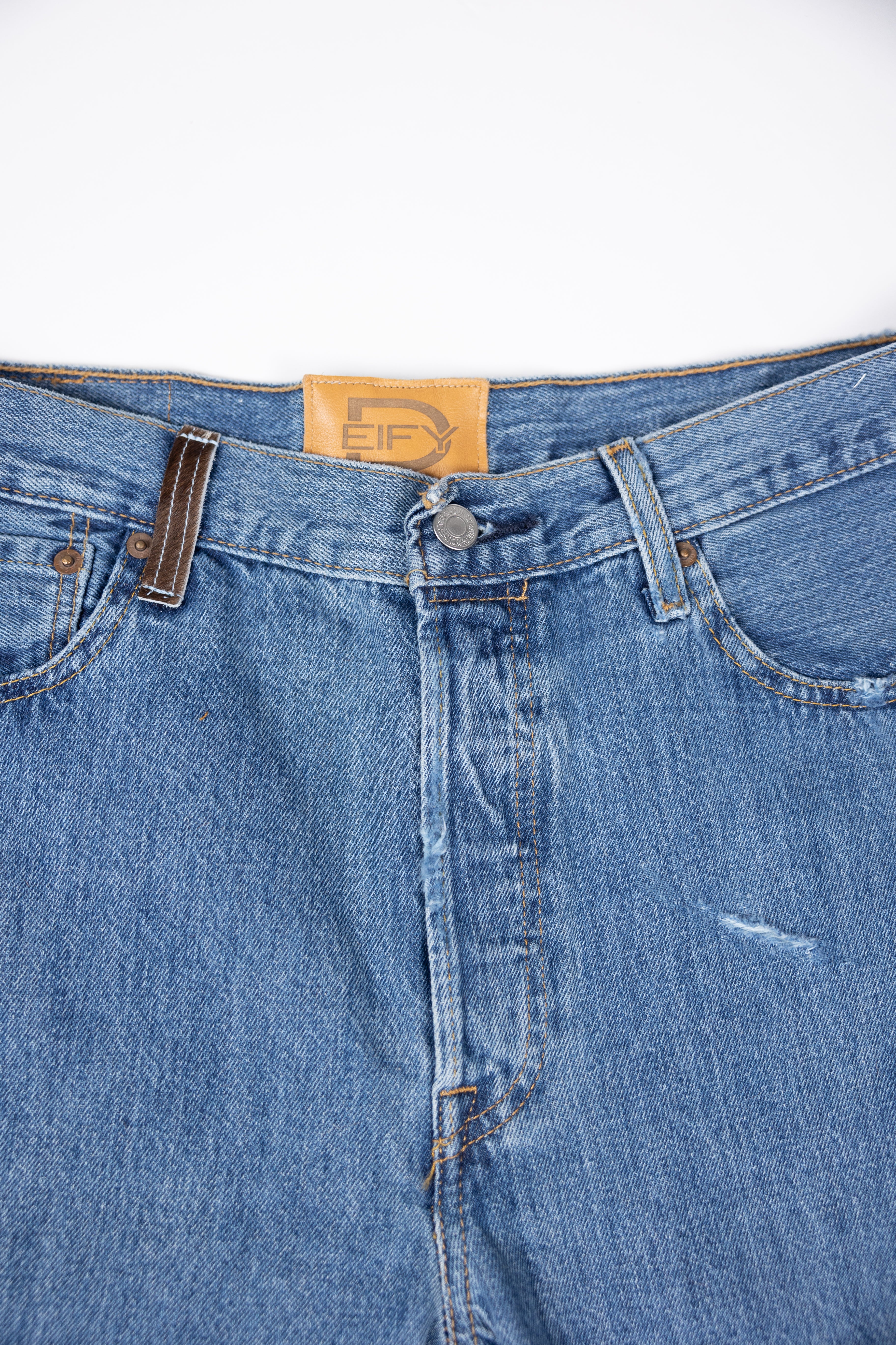 *Deify Cowhide Flare Denim Shorts