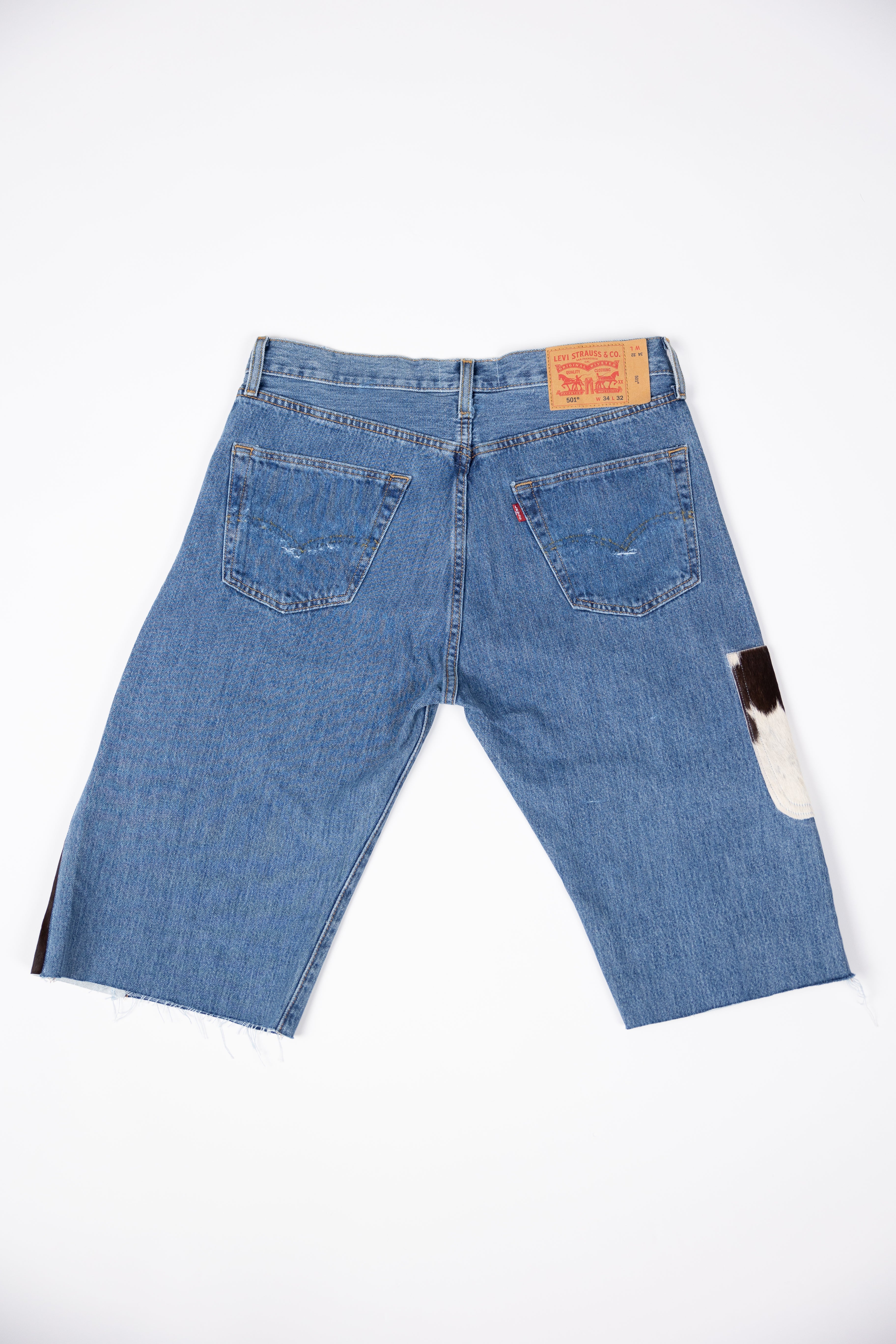 *Deify Cowhide Flare Denim Shorts