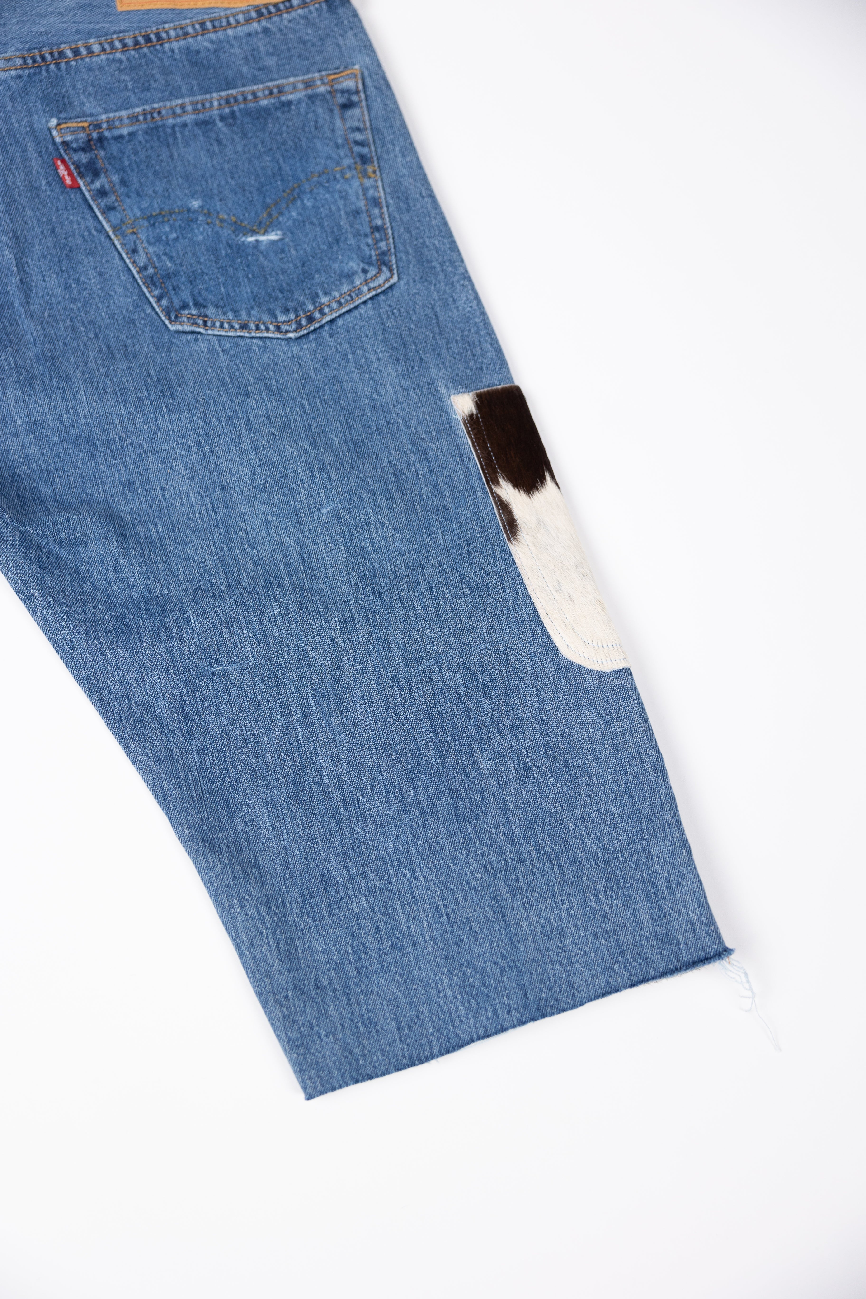 *Deify Cowhide Flare Denim Shorts