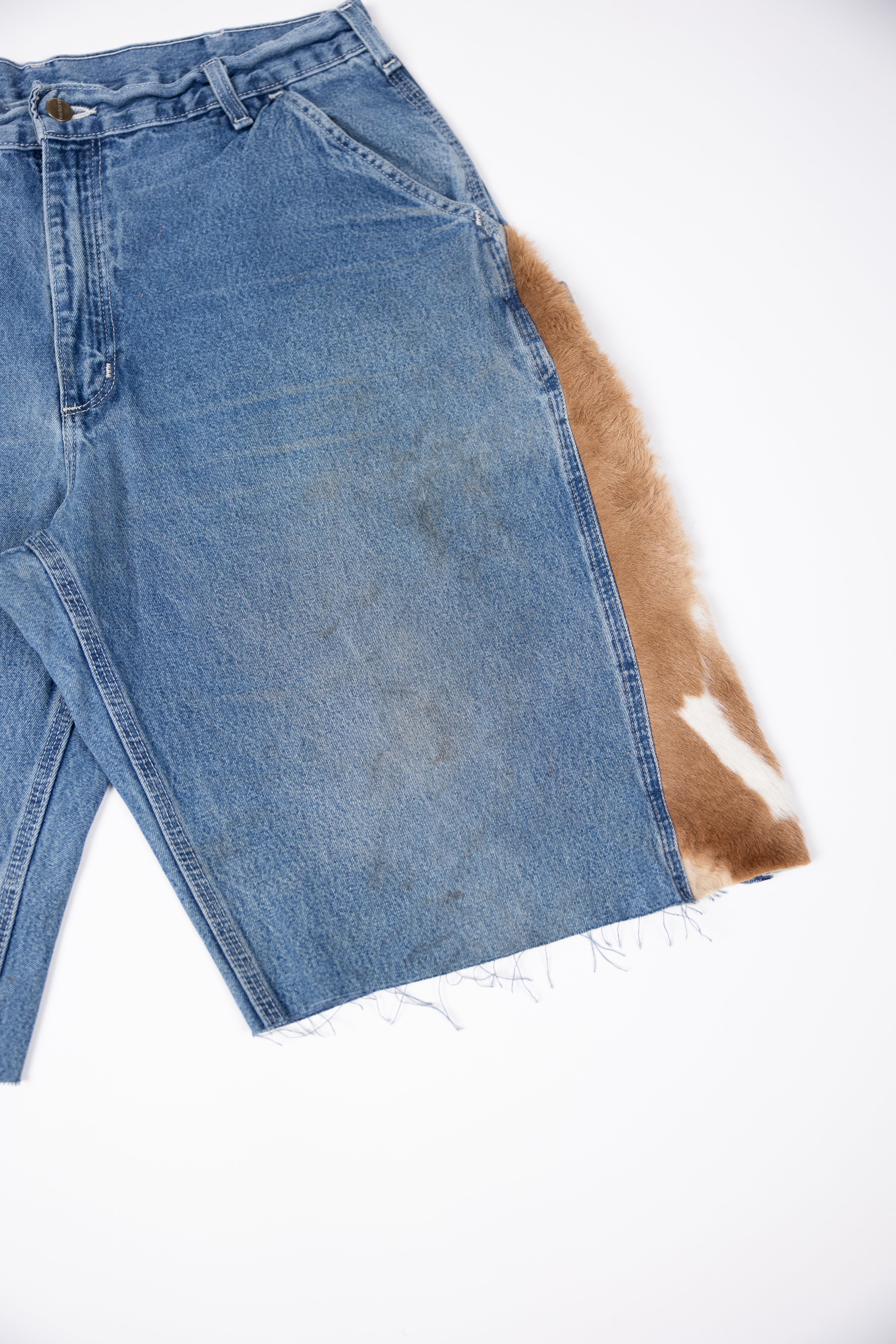 Deify Cowhide Flare Denim Shorts