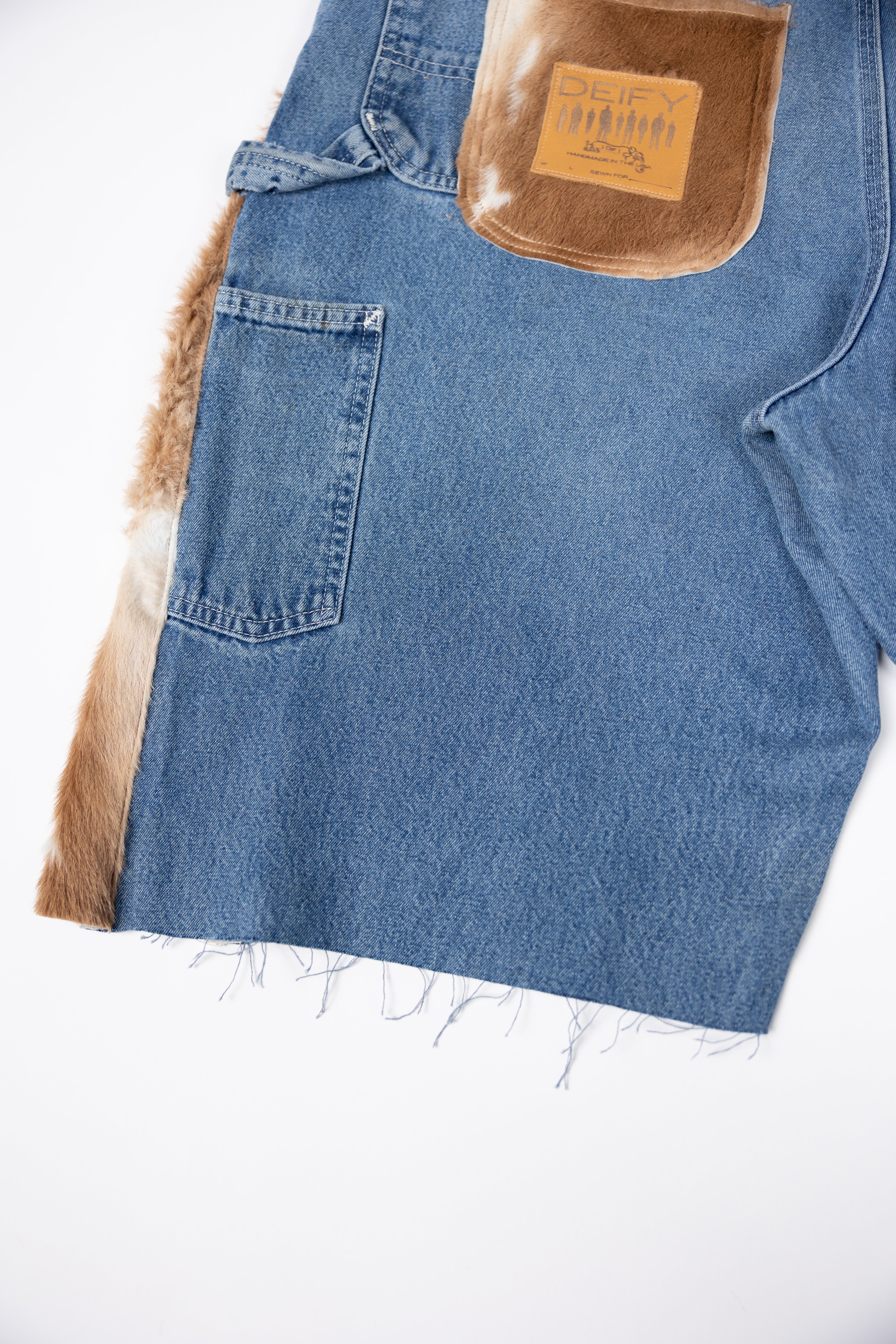 Deify Cowhide Flare Denim Shorts