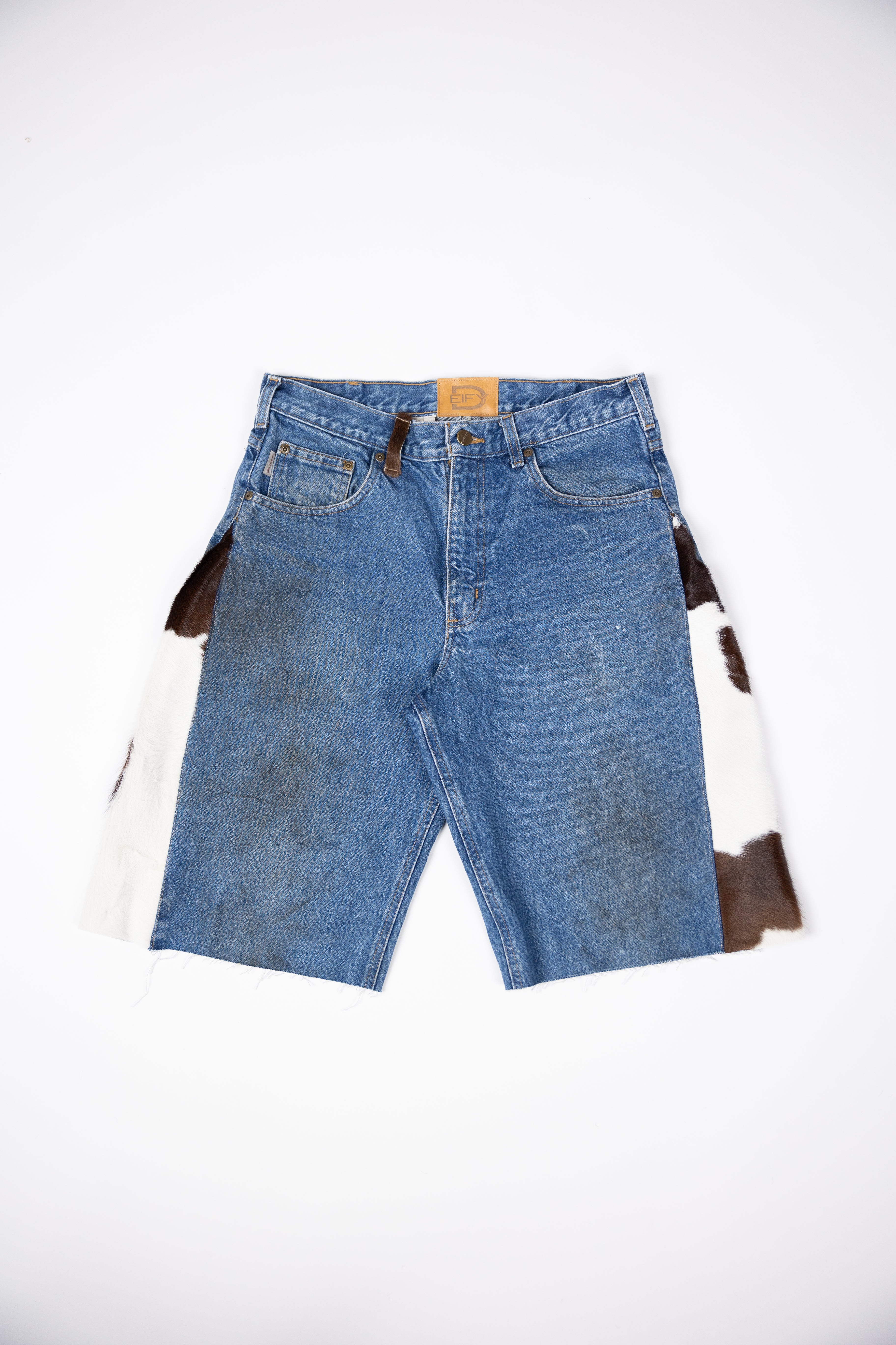 *Deify Cowhide Flare Denim Shorts