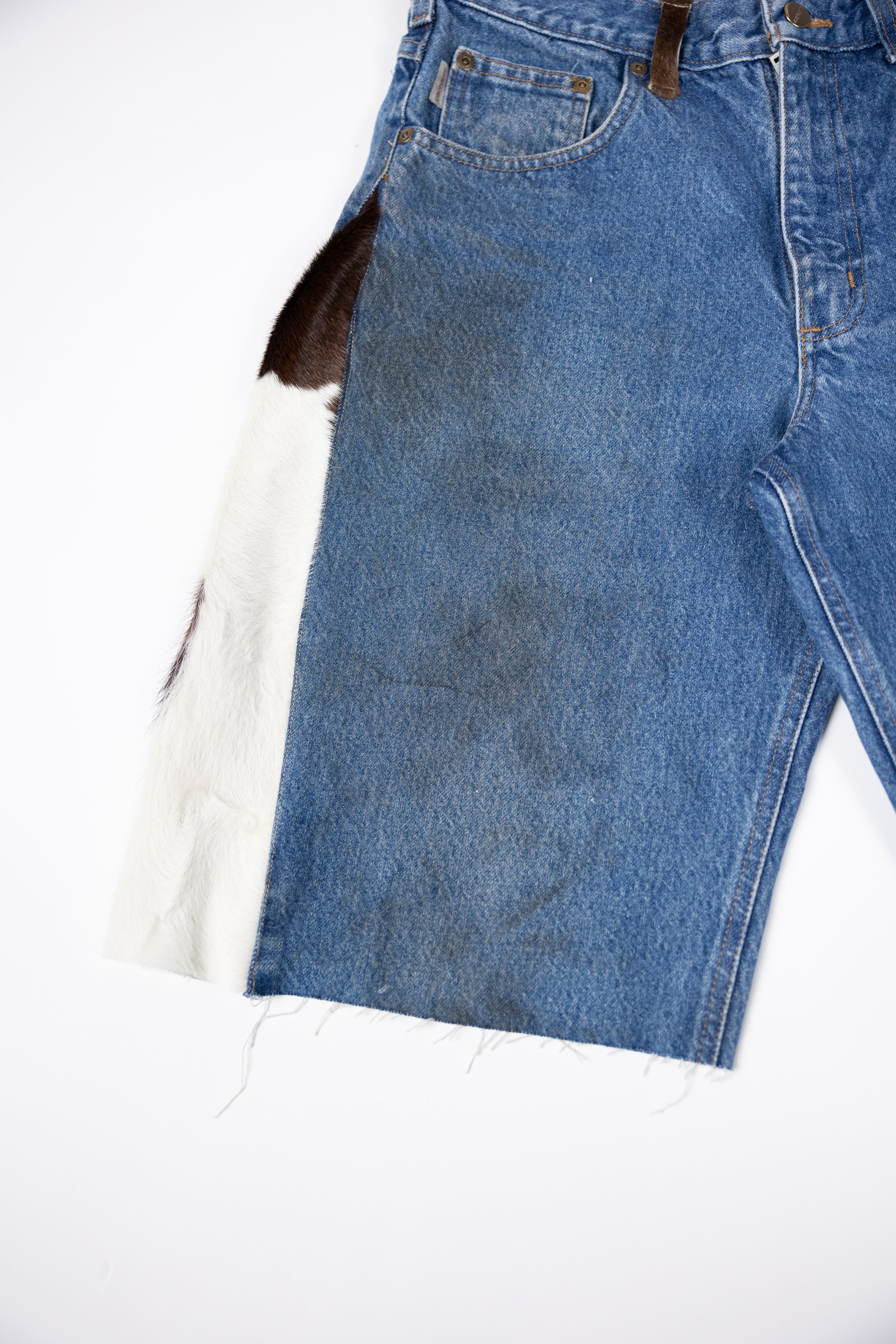 *Deify Cowhide Flare Denim Shorts