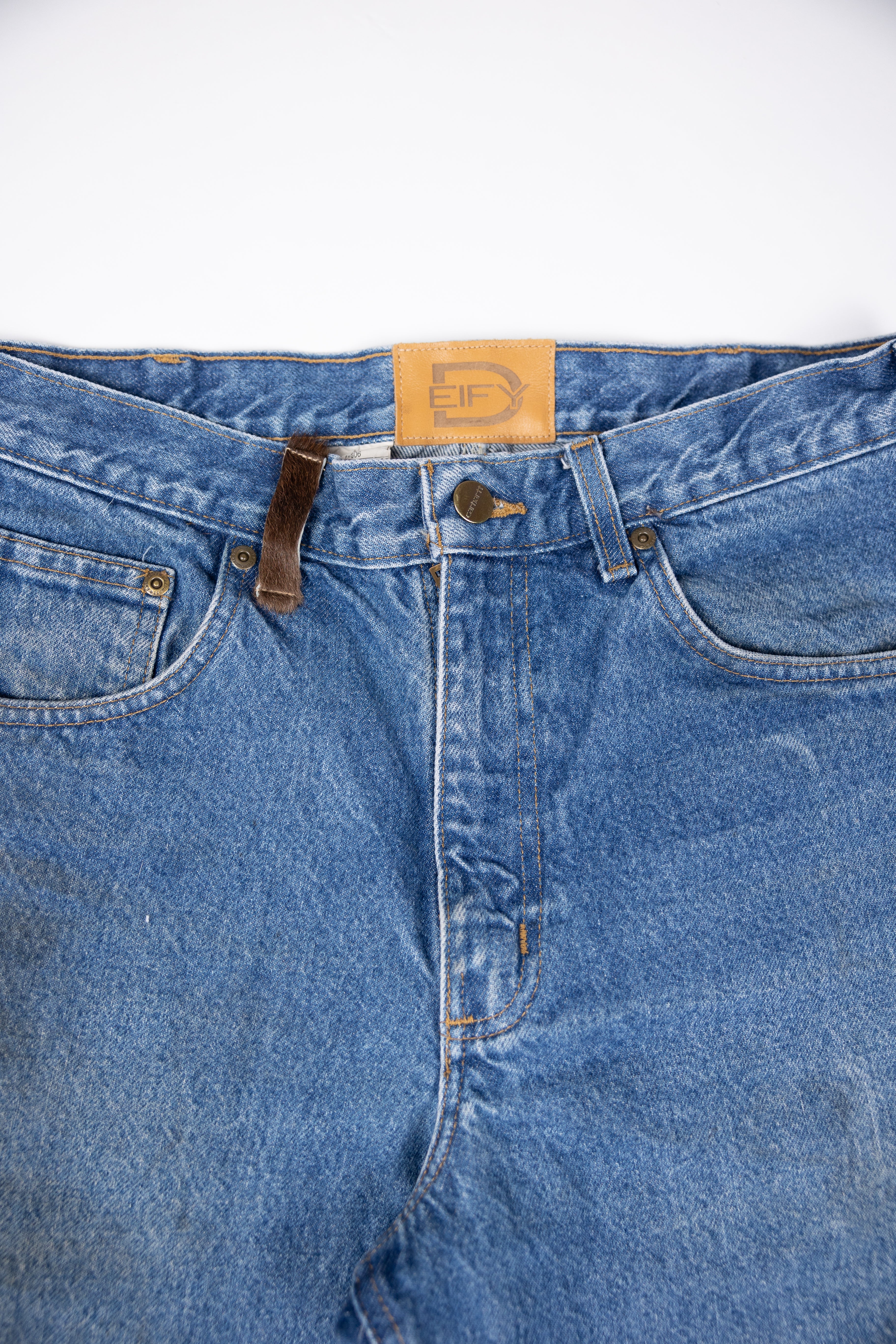 *Deify Cowhide Flare Denim Shorts