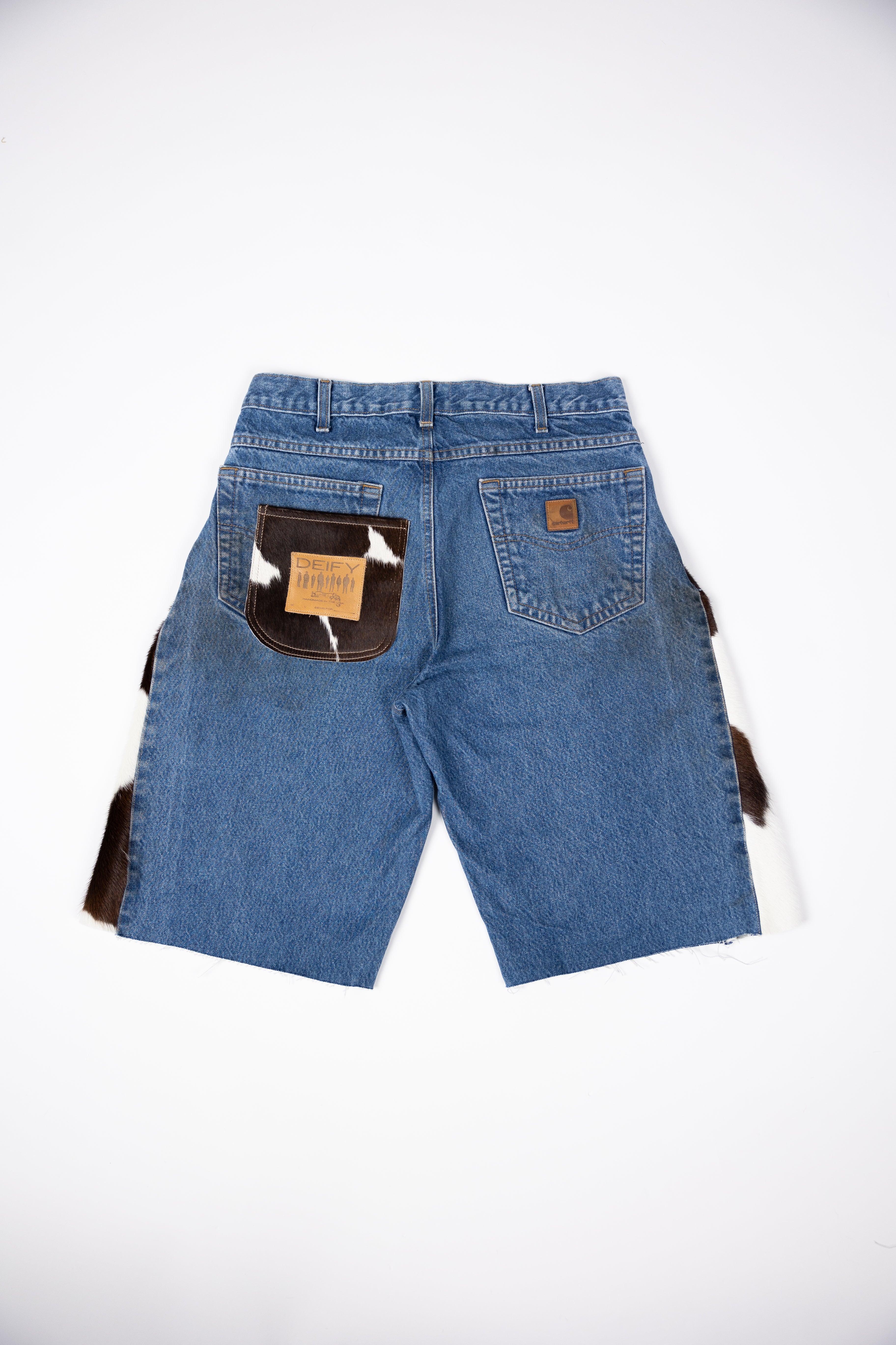 *Deify Cowhide Flare Denim Shorts