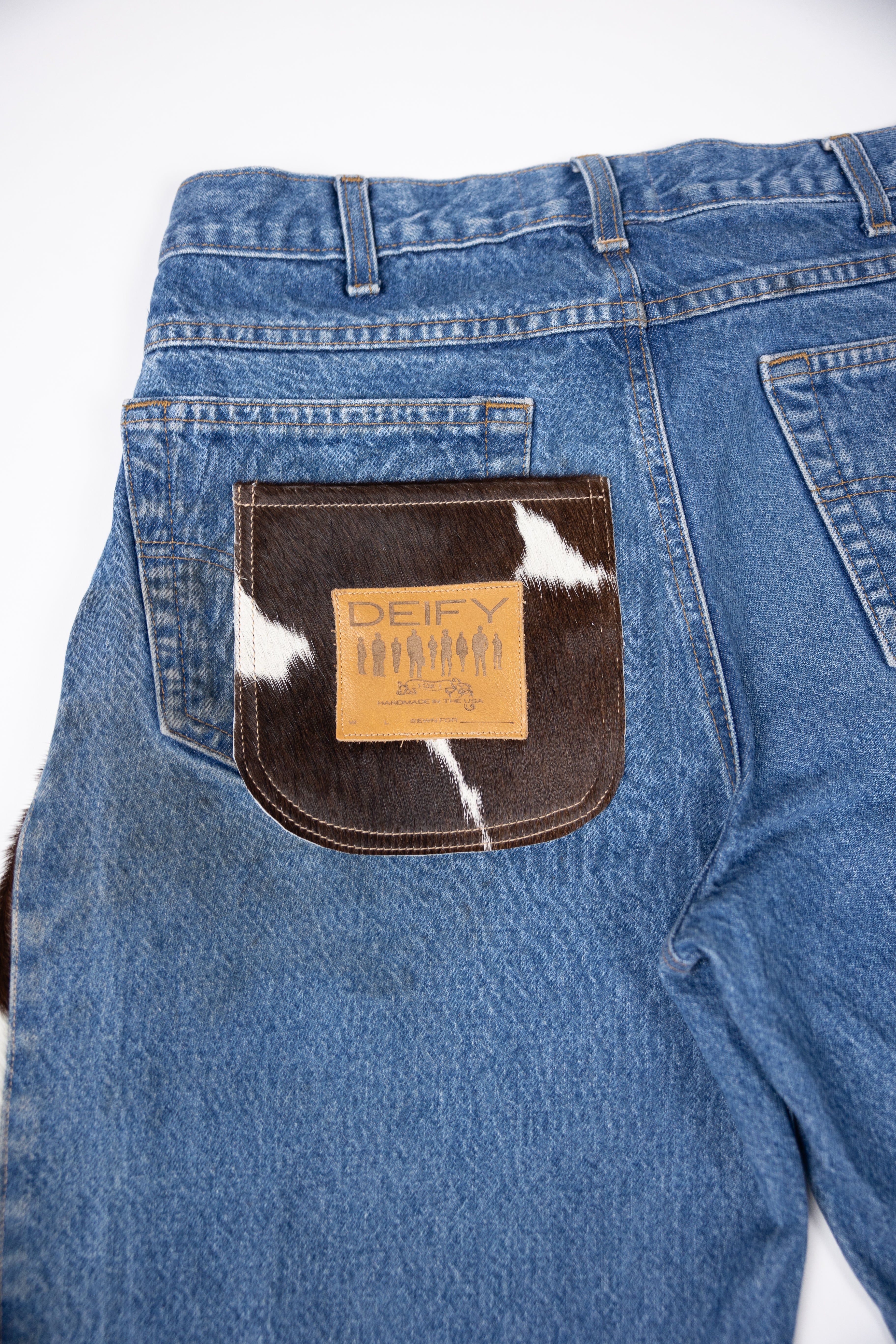 *Deify Cowhide Flare Denim Shorts