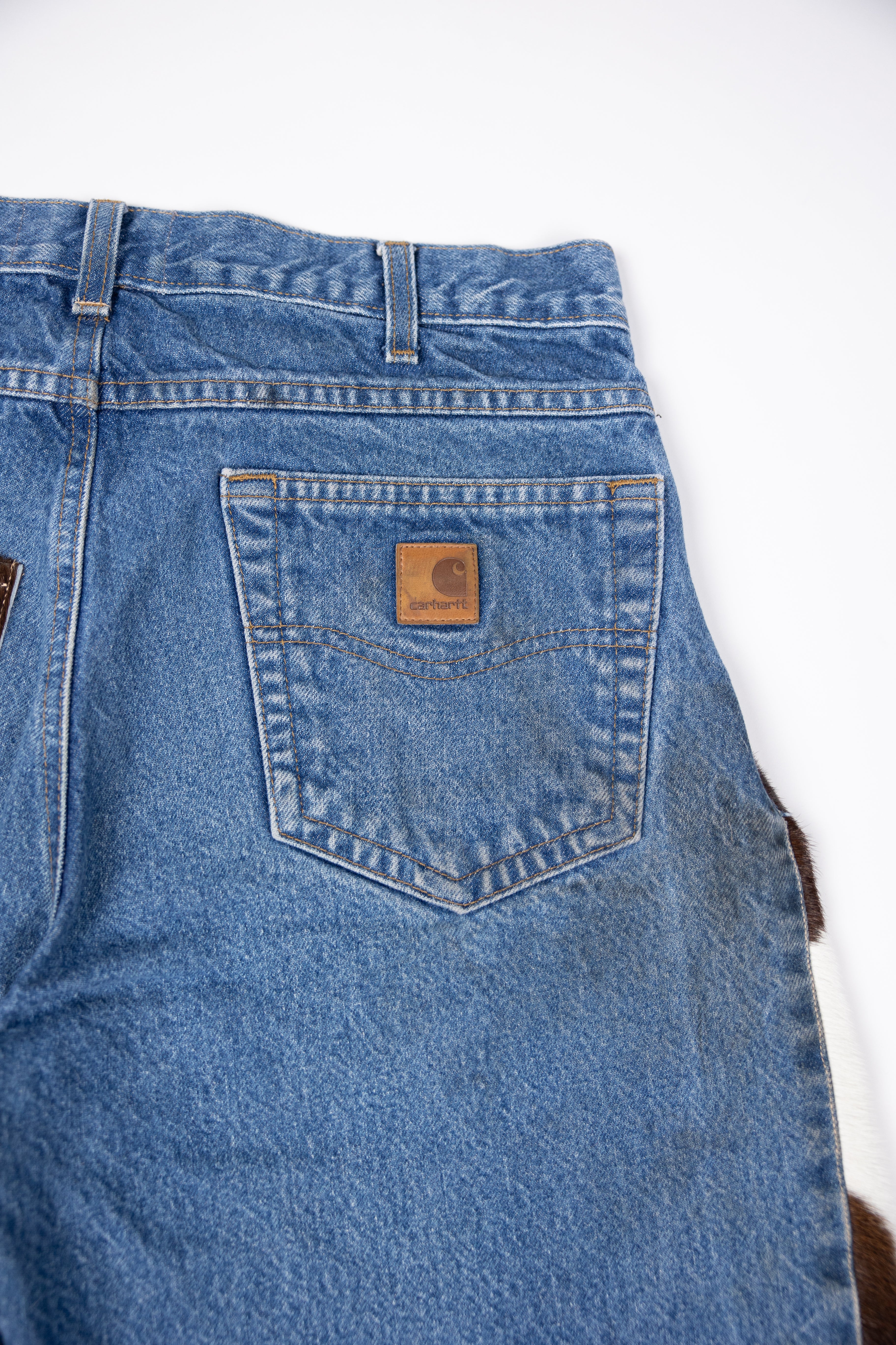 *Deify Cowhide Flare Denim Shorts