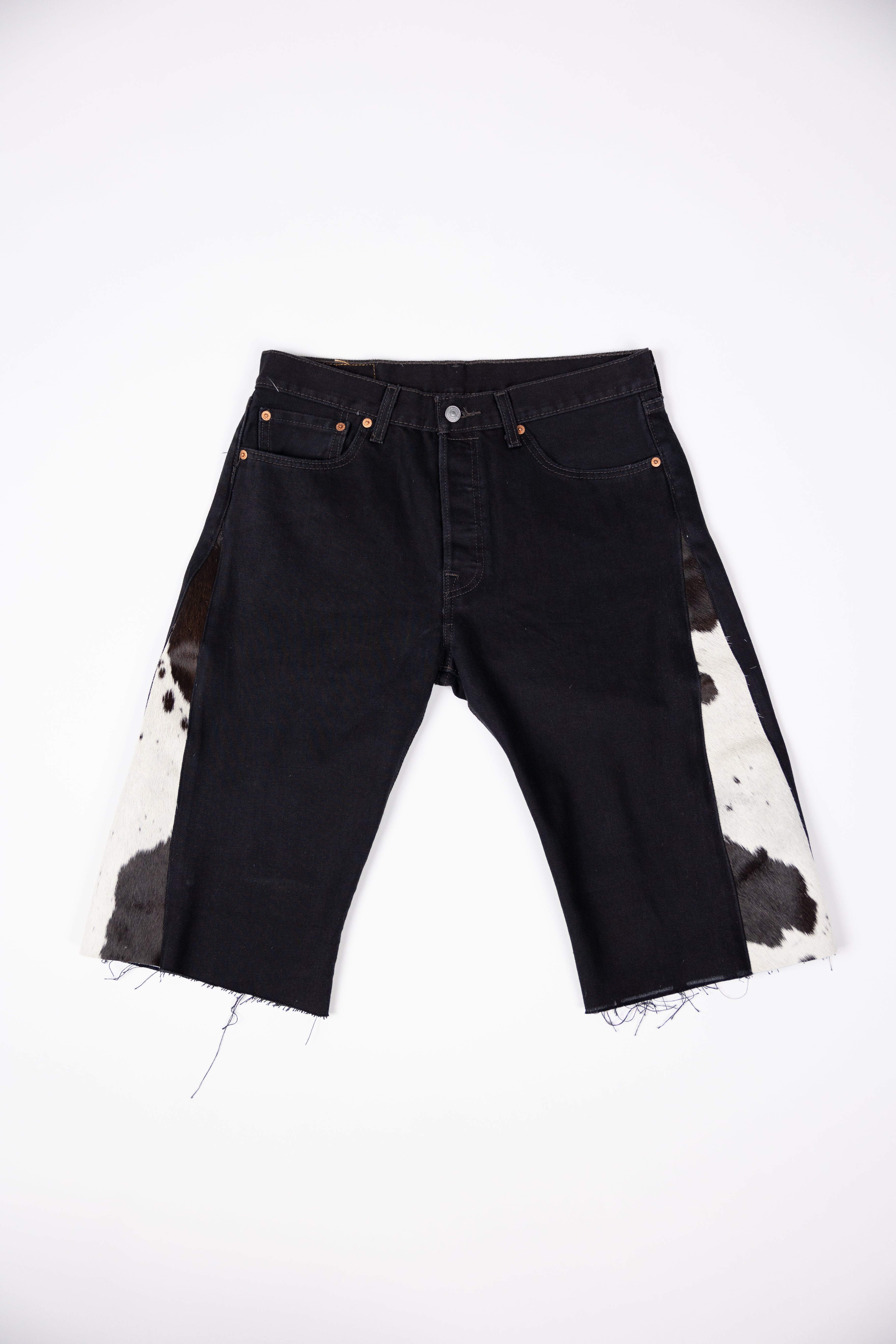 *Deify Cowhide Flare Denim Shorts