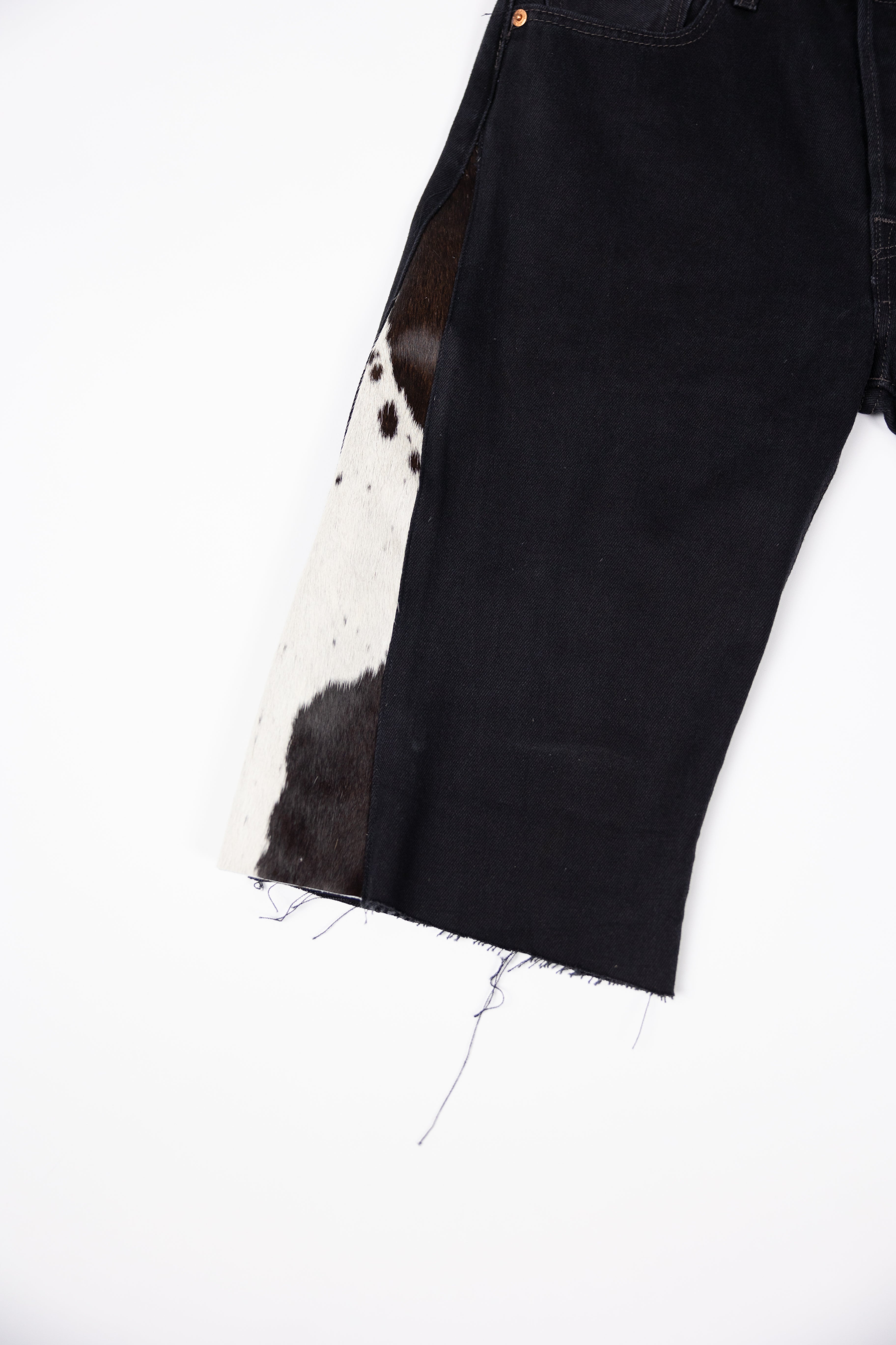 *Deify Cowhide Flare Denim Shorts