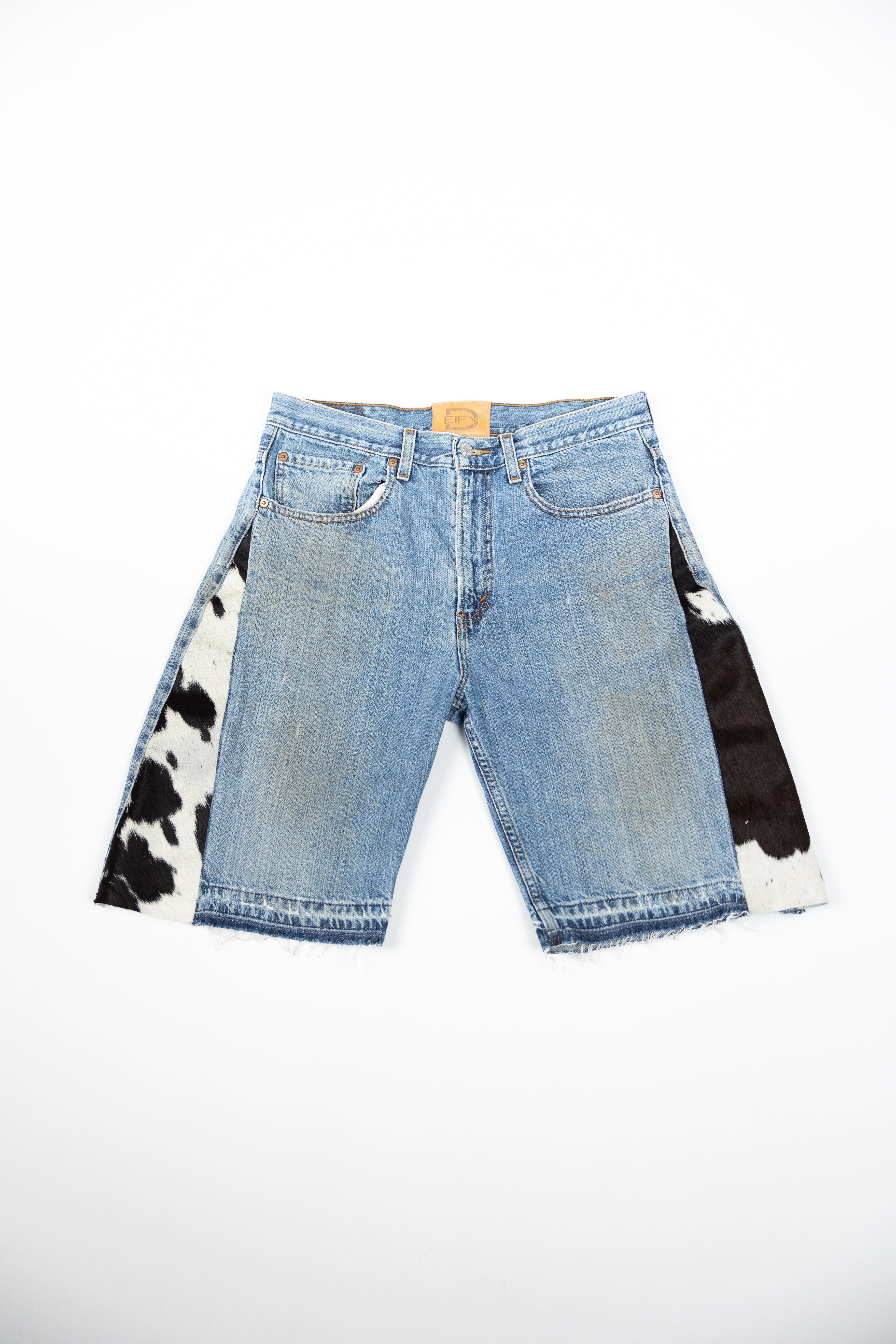 *Deify Cowhide Flare Denim Shorts