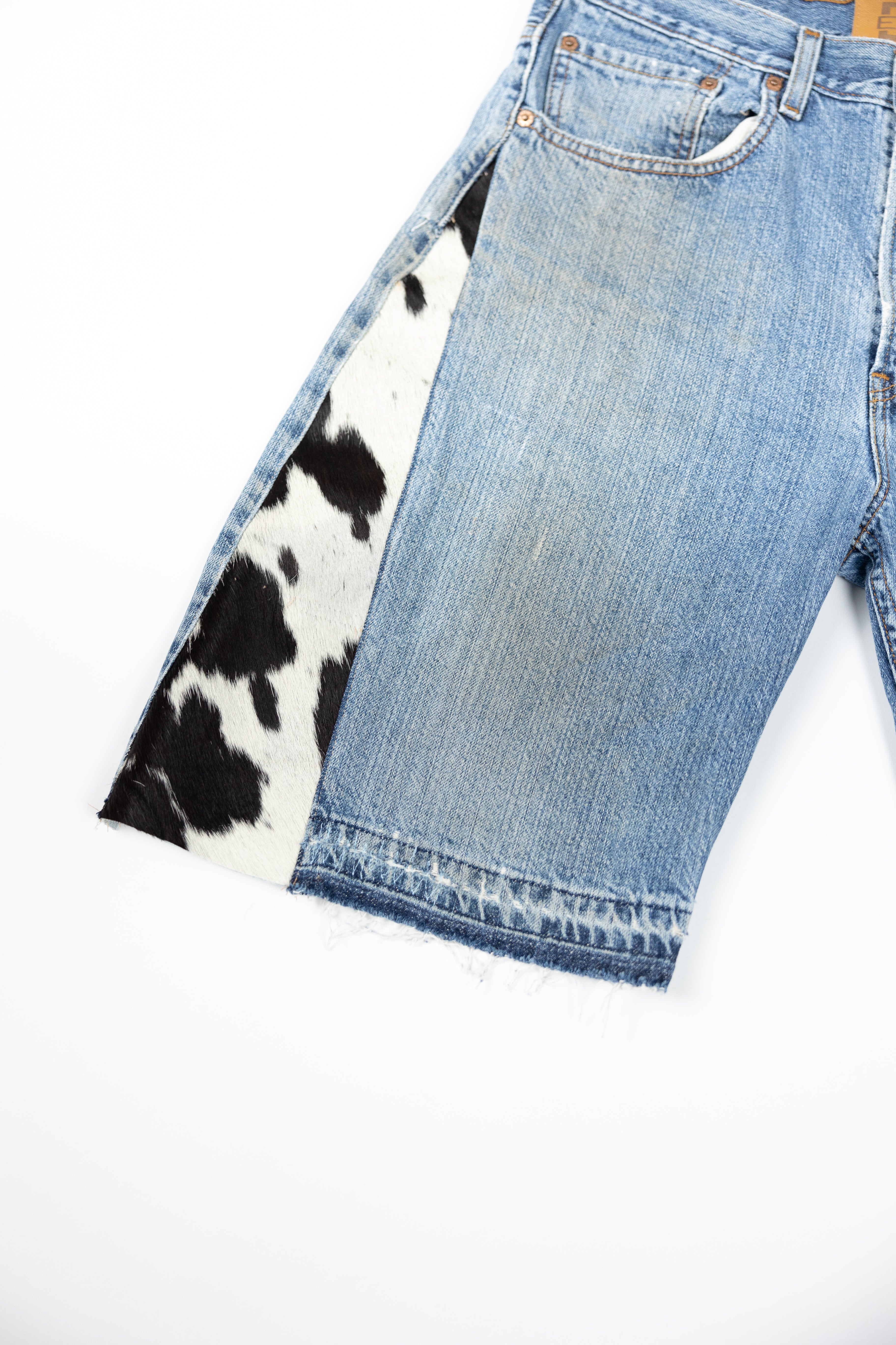 *Deify Cowhide Flare Denim Shorts