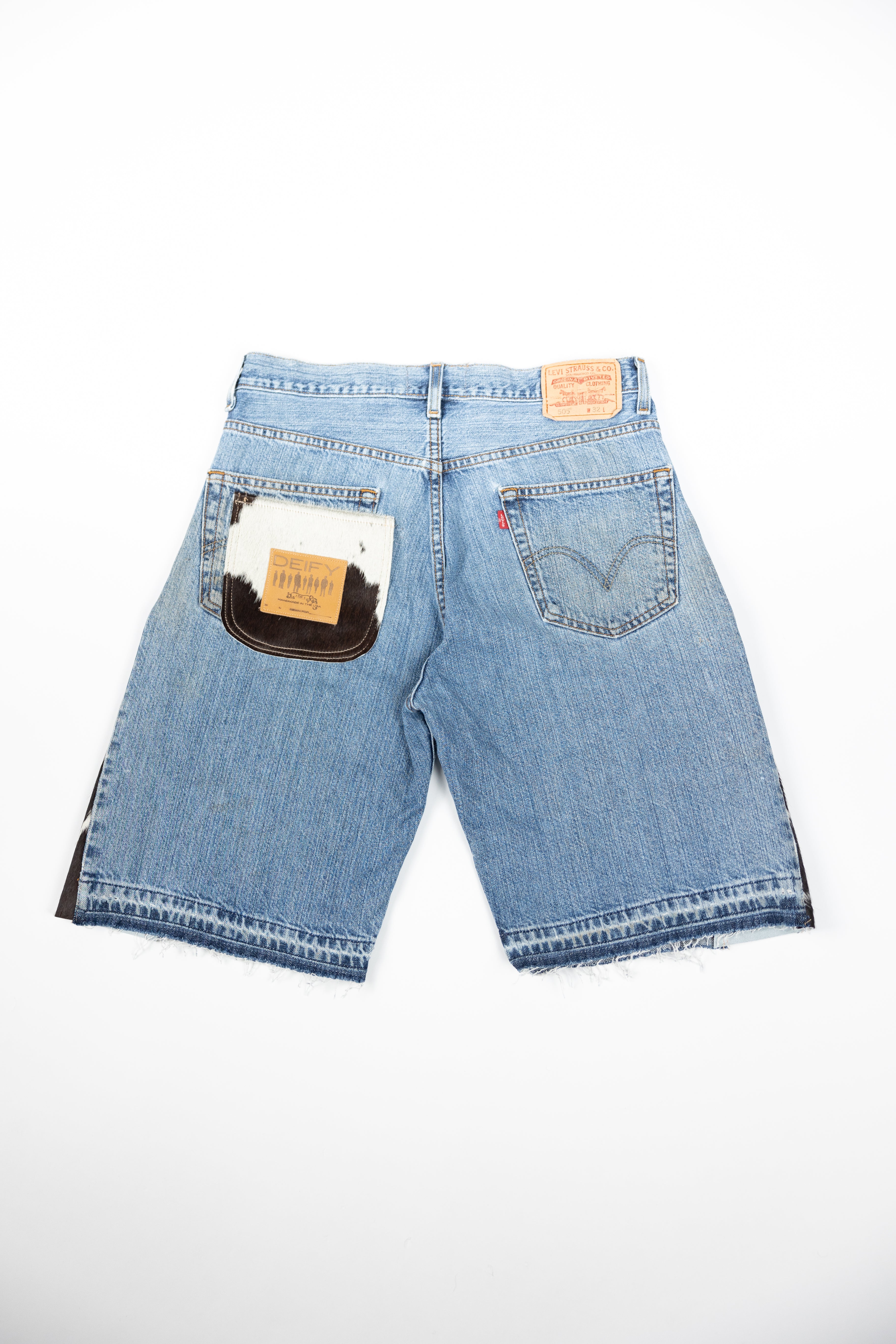 *Deify Cowhide Flare Denim Shorts