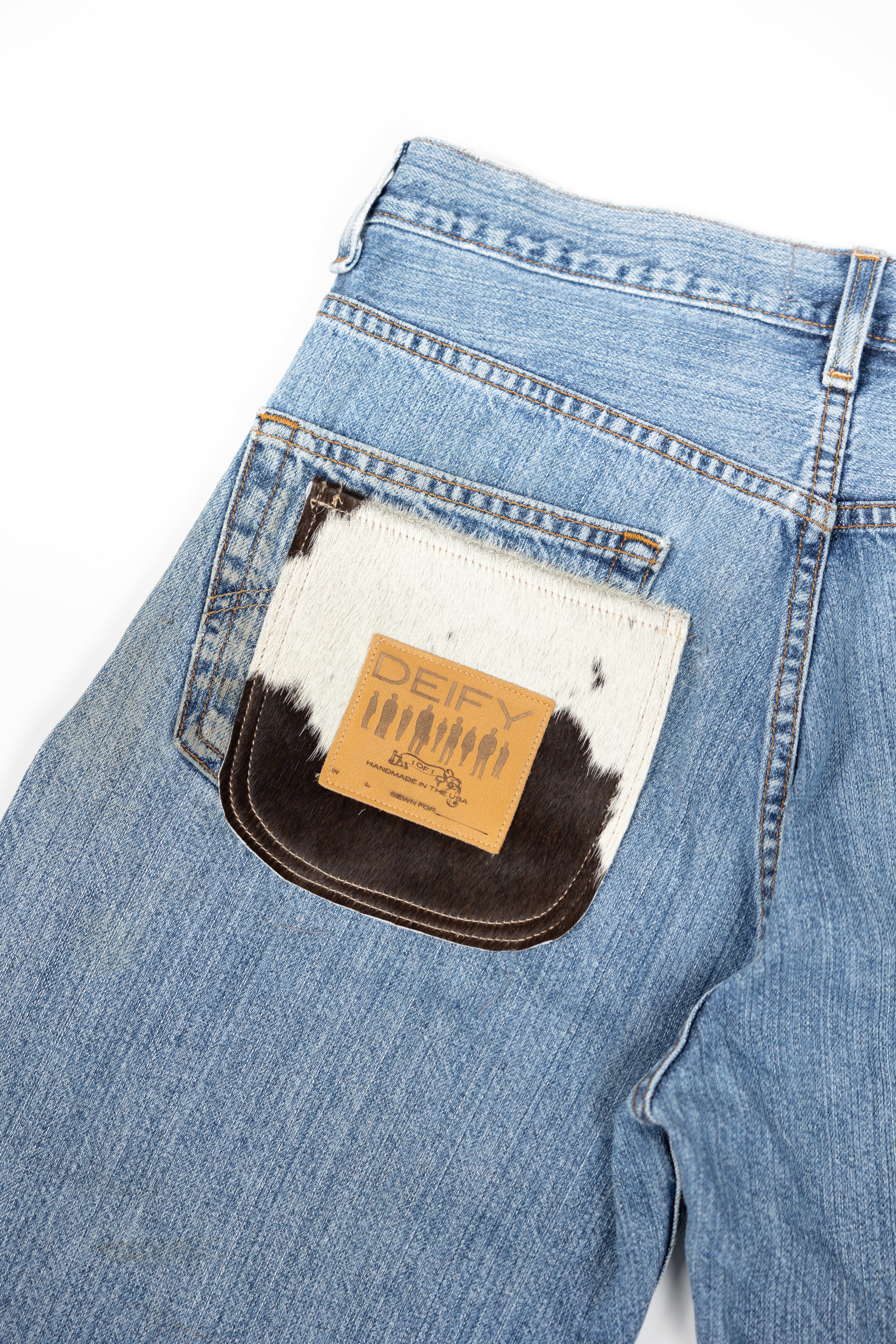 *Deify Cowhide Flare Denim Shorts