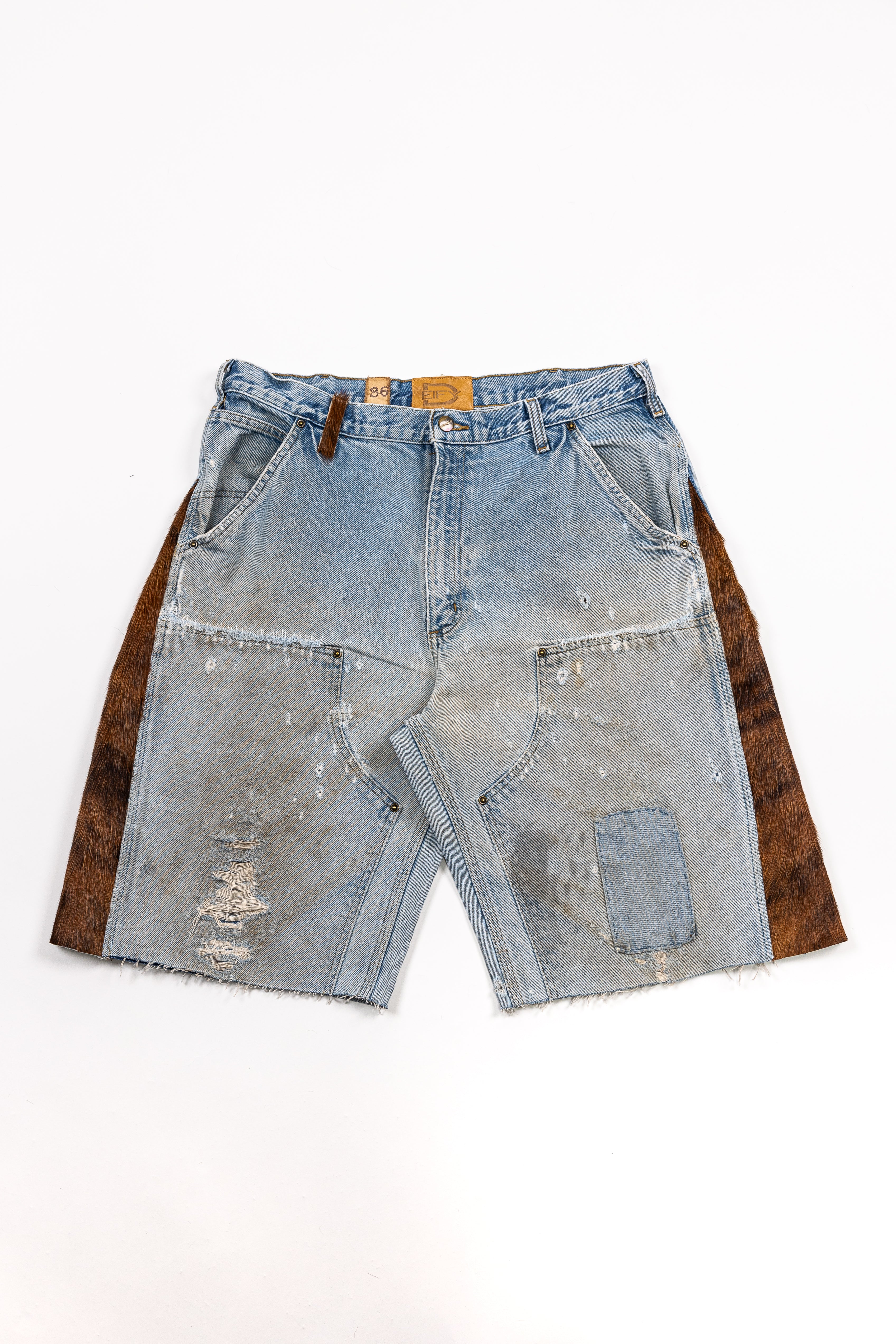 *Deify Cowhide Flare Denim Shorts