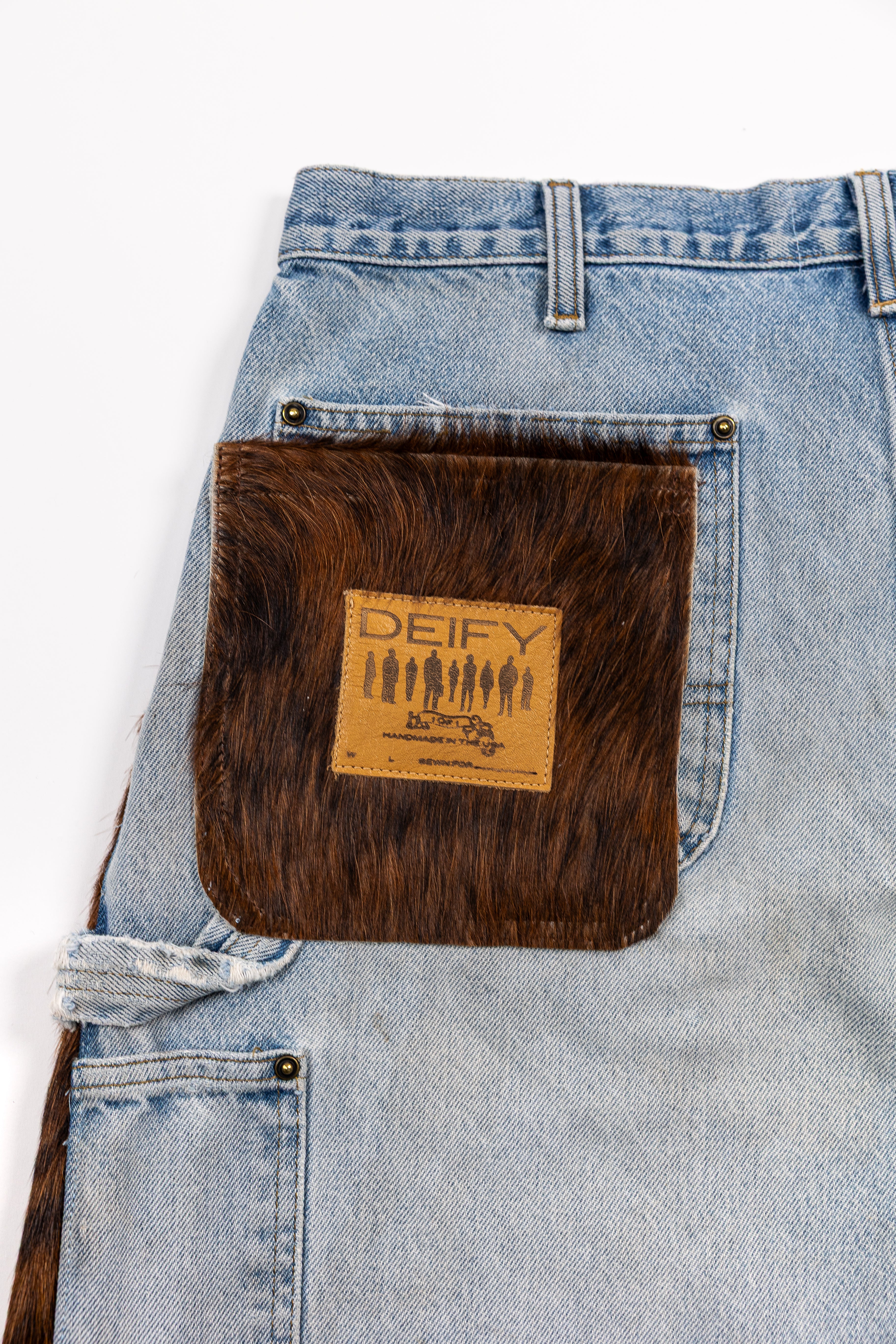 *Deify Cowhide Flare Denim Shorts