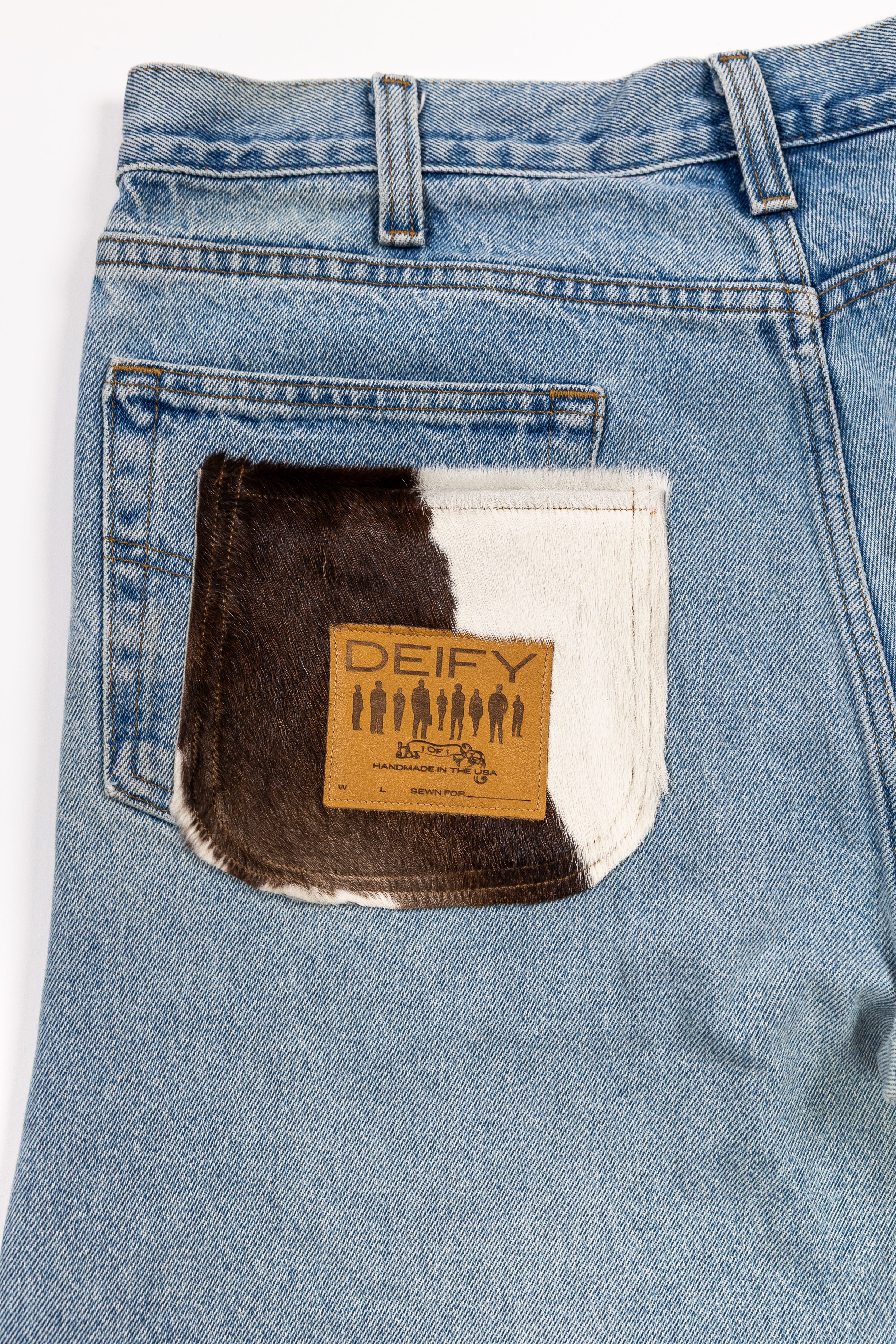 *Deify Cowhide Flare Denim Shorts