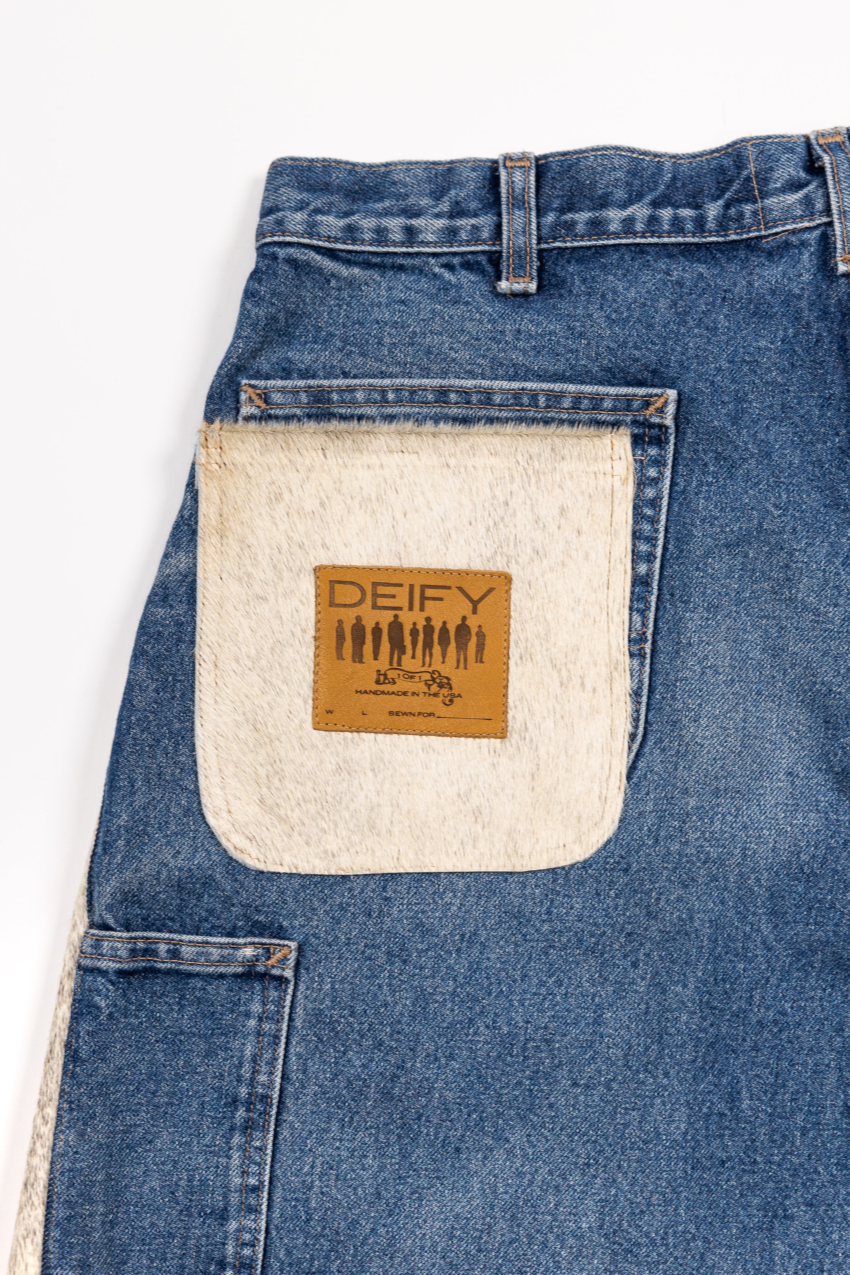 *Deify Cowhide Flare Denim Shorts