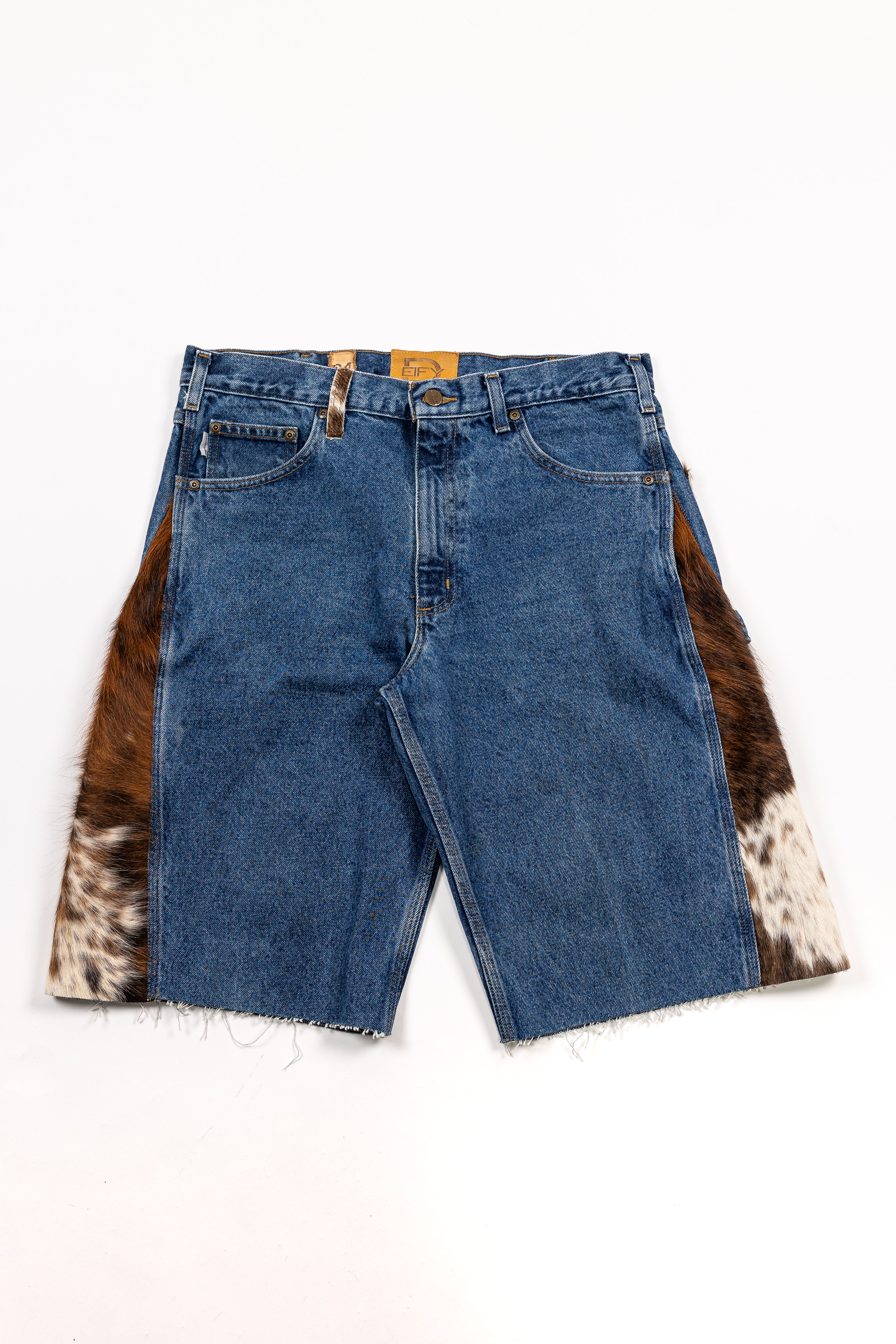 *Deify Cowhide Flare Denim Shorts